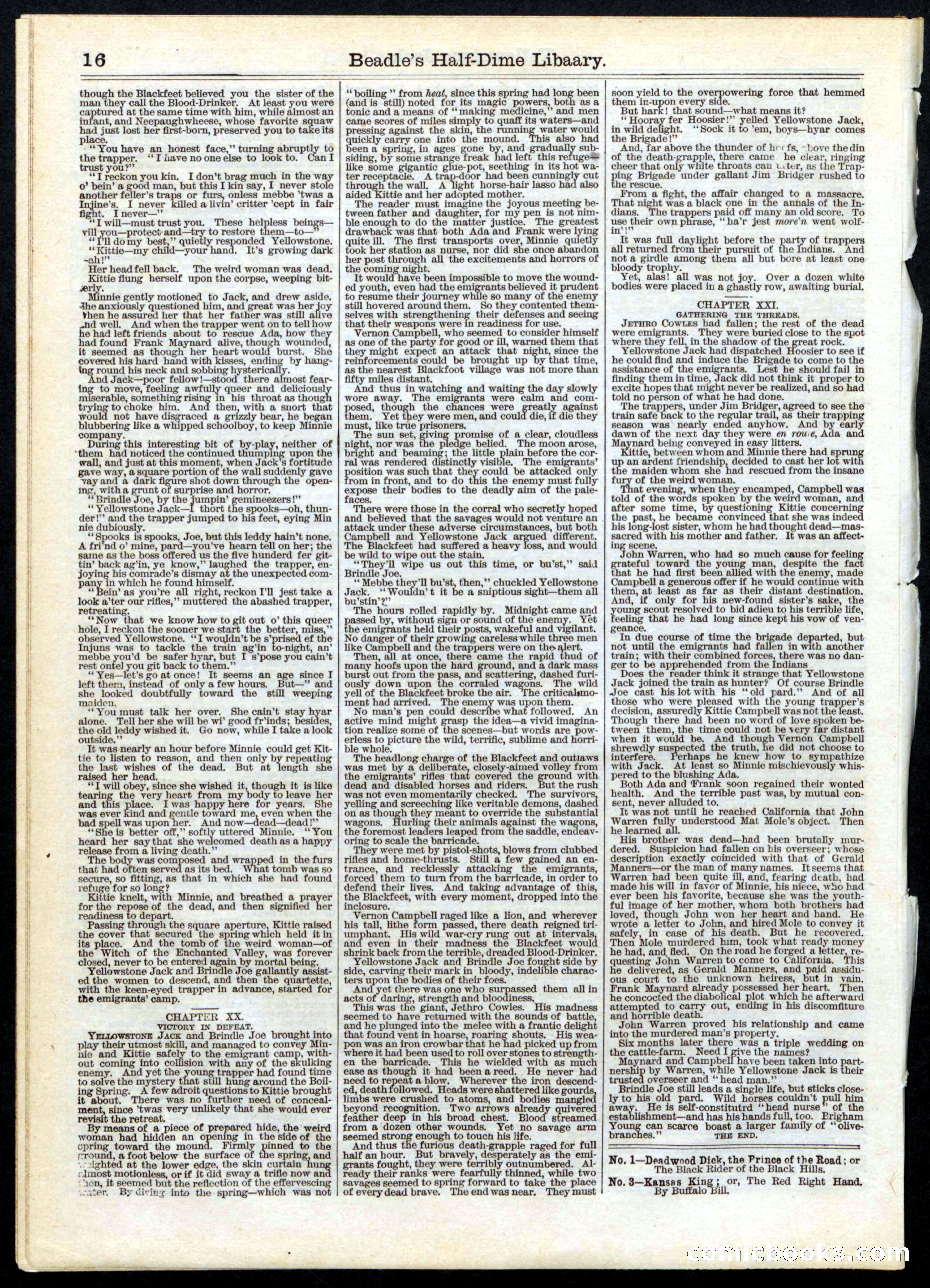 Beadle's Half Dime Library, Vol. 1, No. 2 — page 16 of 16