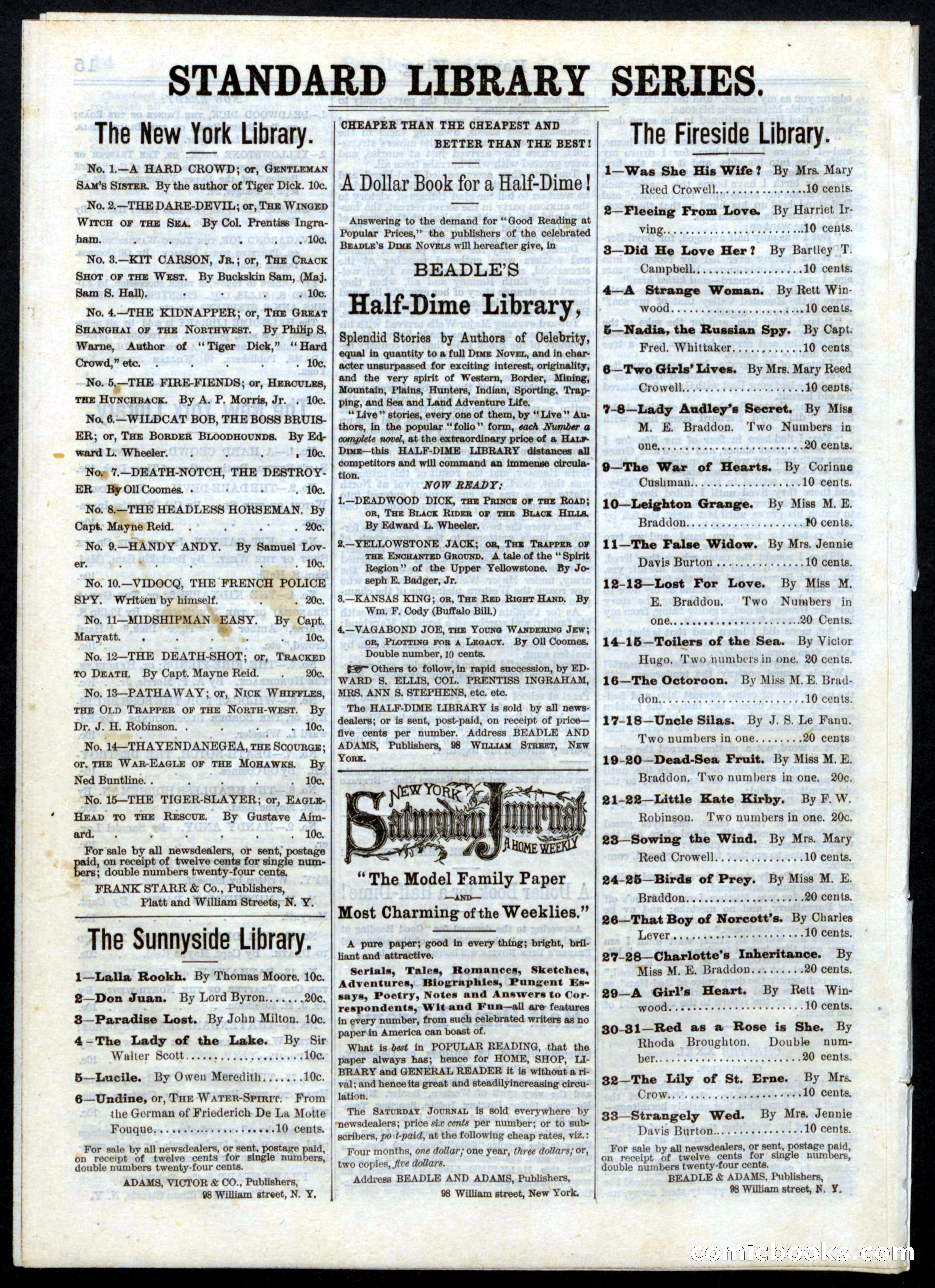 Beadle's Half Dime Library, No. 3 — page 16 of 16