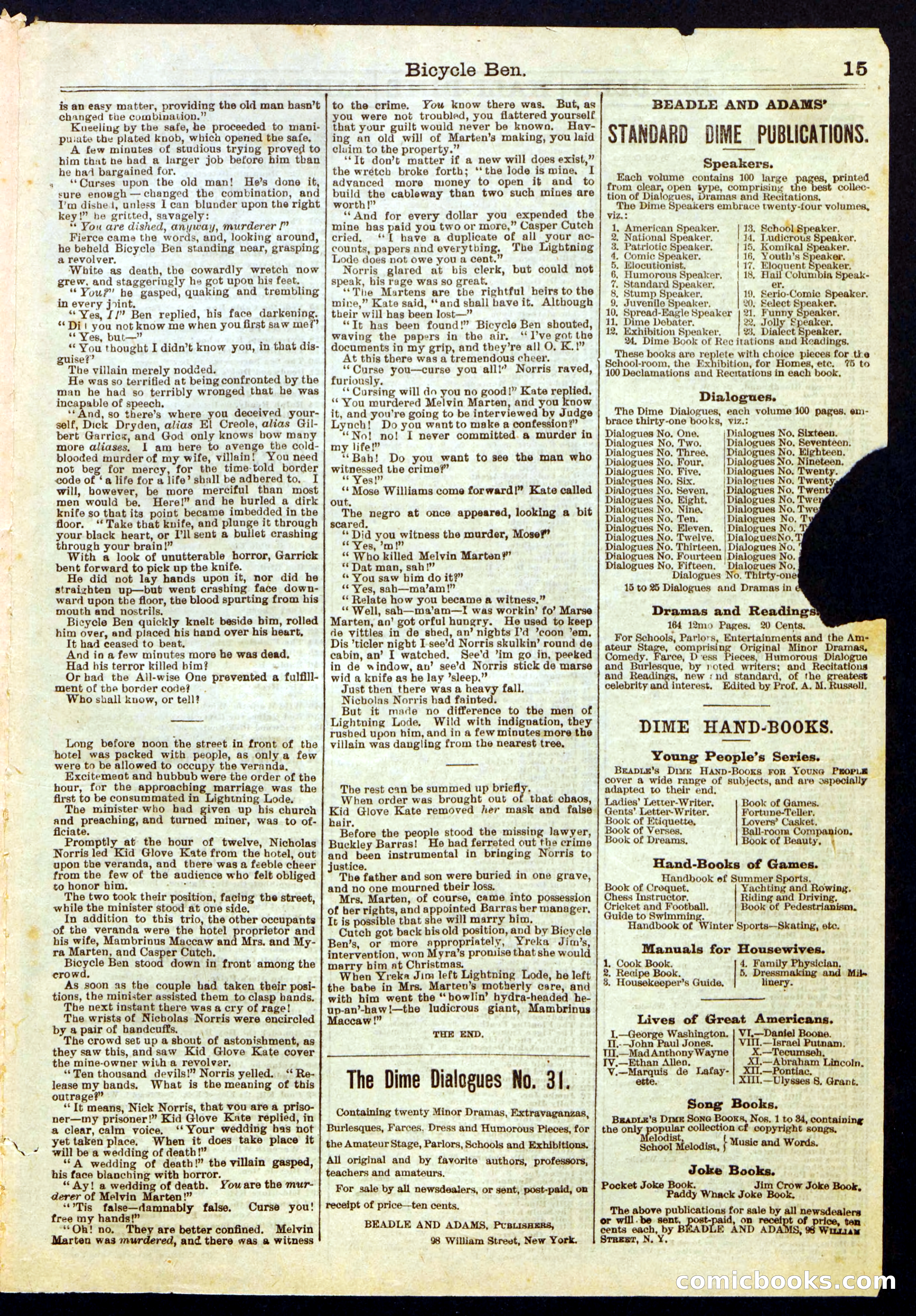 Beadle's Half Dime Library No. 389 — page 15 of 16