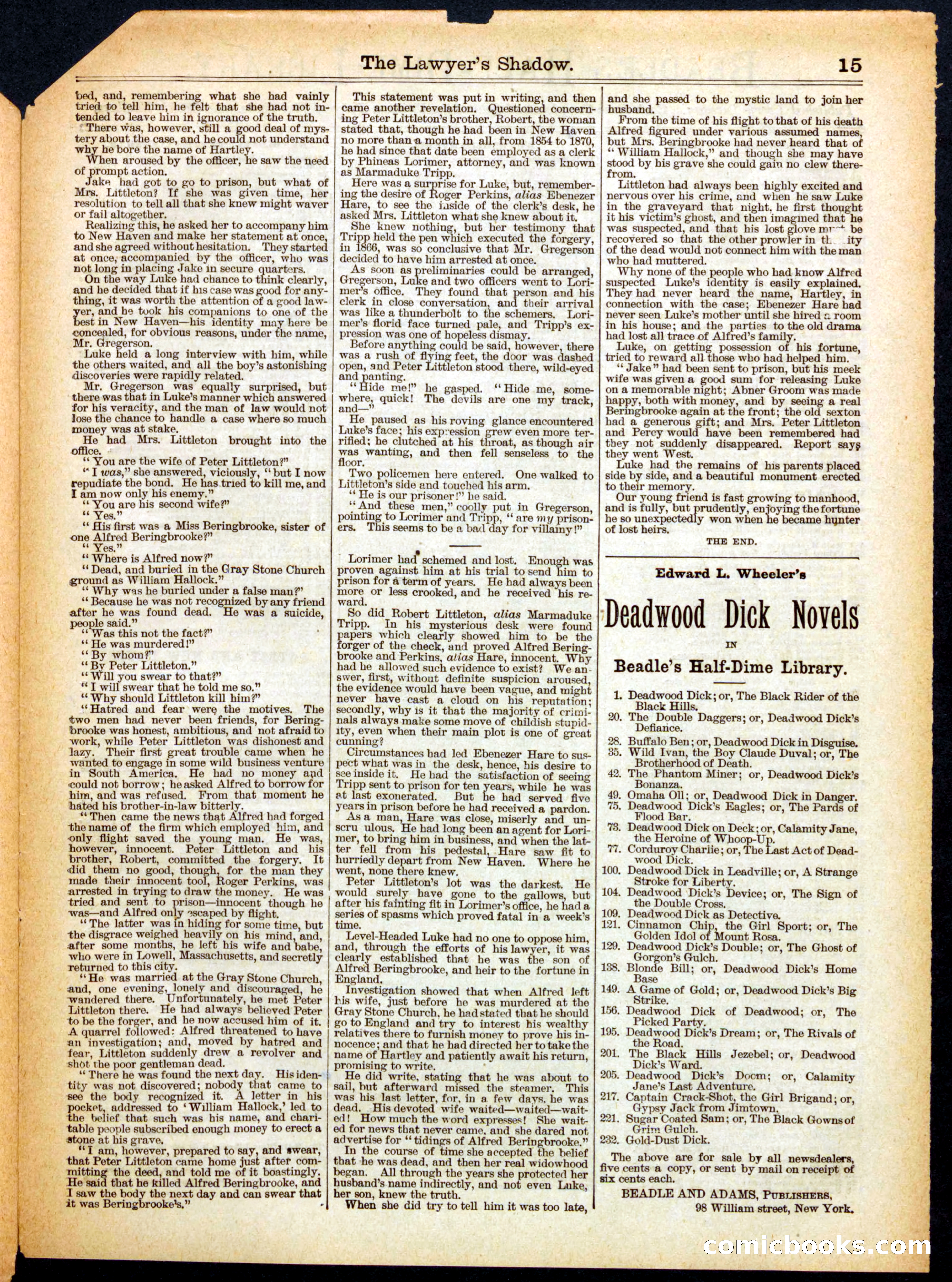Beadle's Half Dime Library No. 460 — page 15 of 16