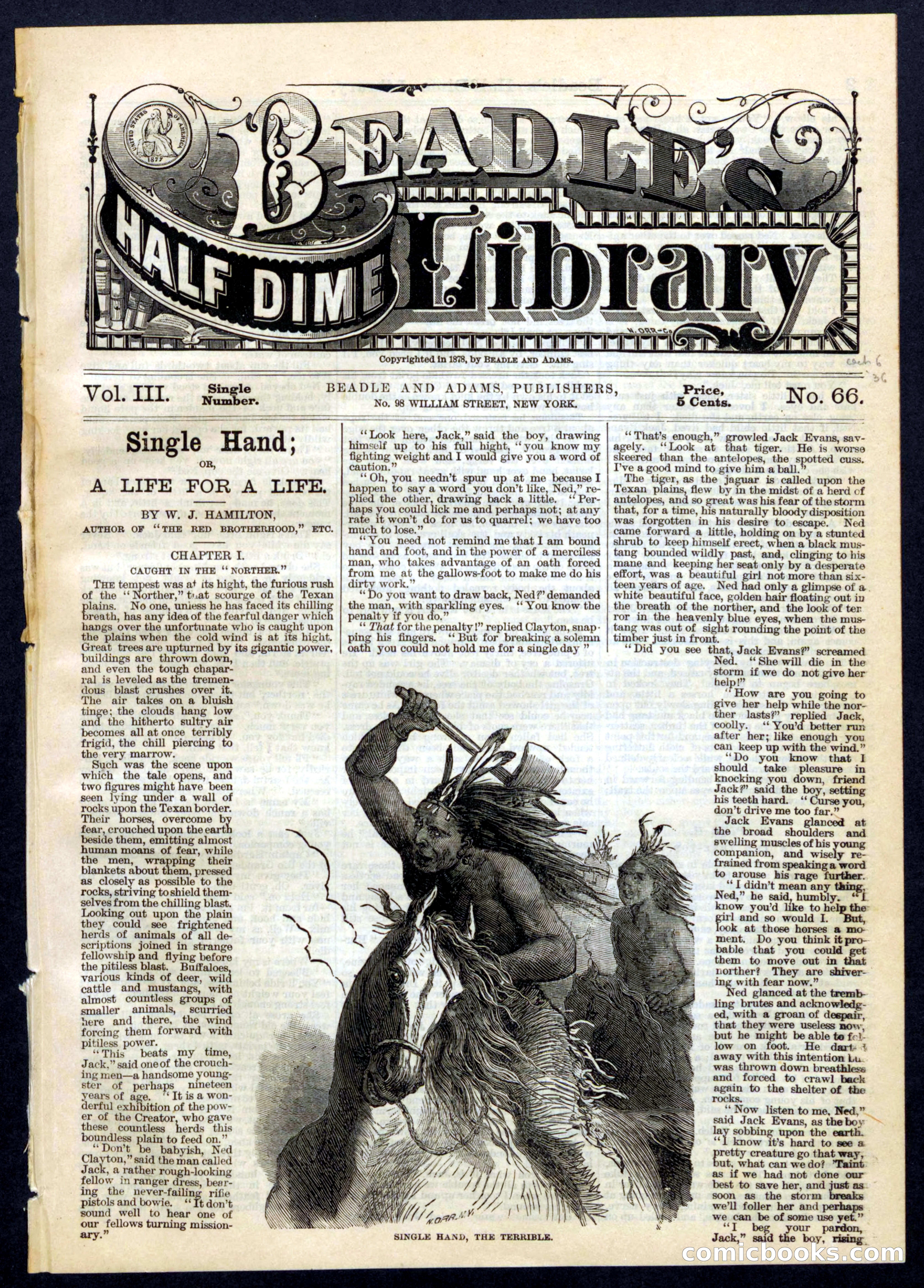 Beadle's Half Dime Library, No. 66 — page 1 of 16
