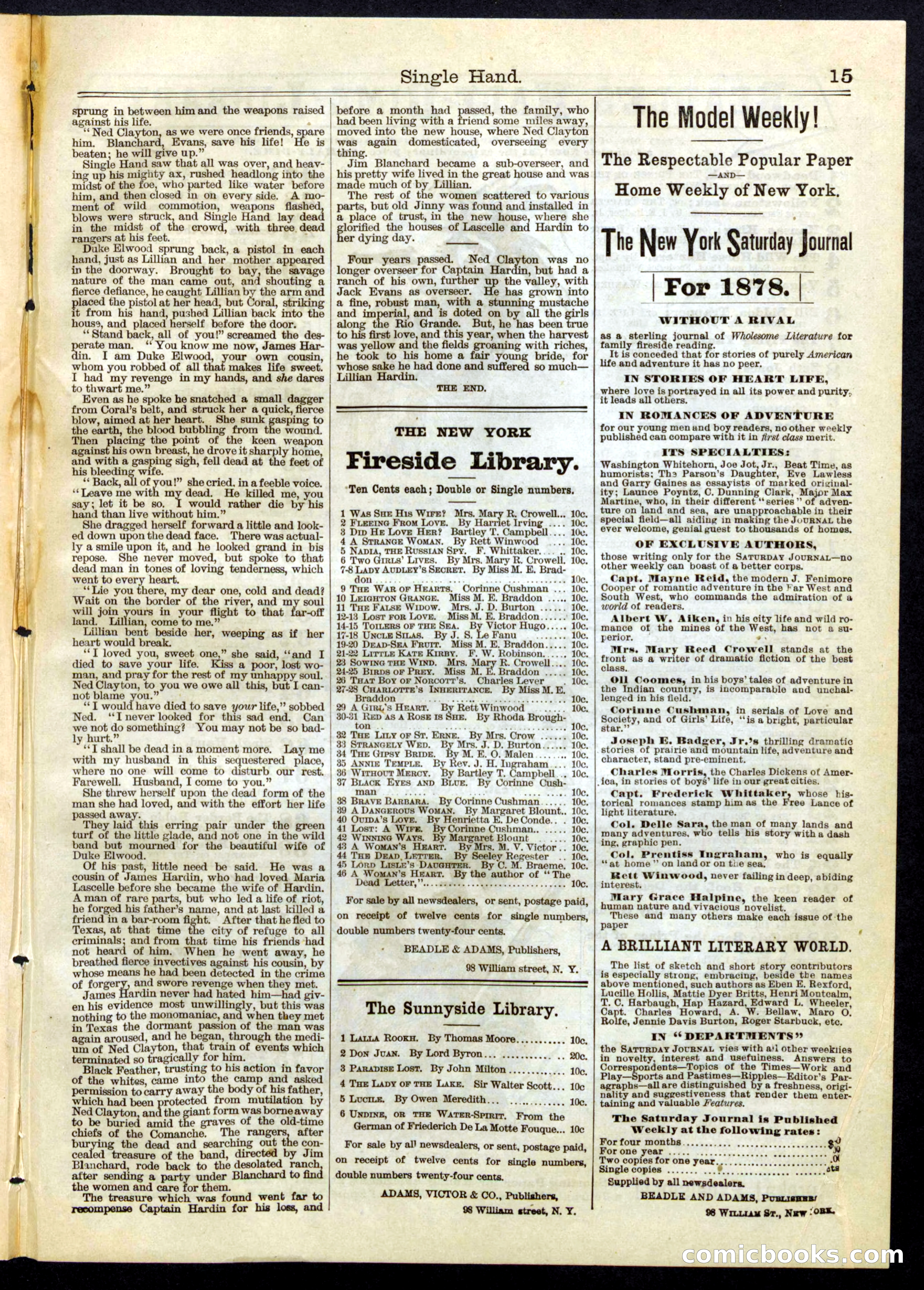 Beadle's Half Dime Library, No. 66 — page 15 of 16
