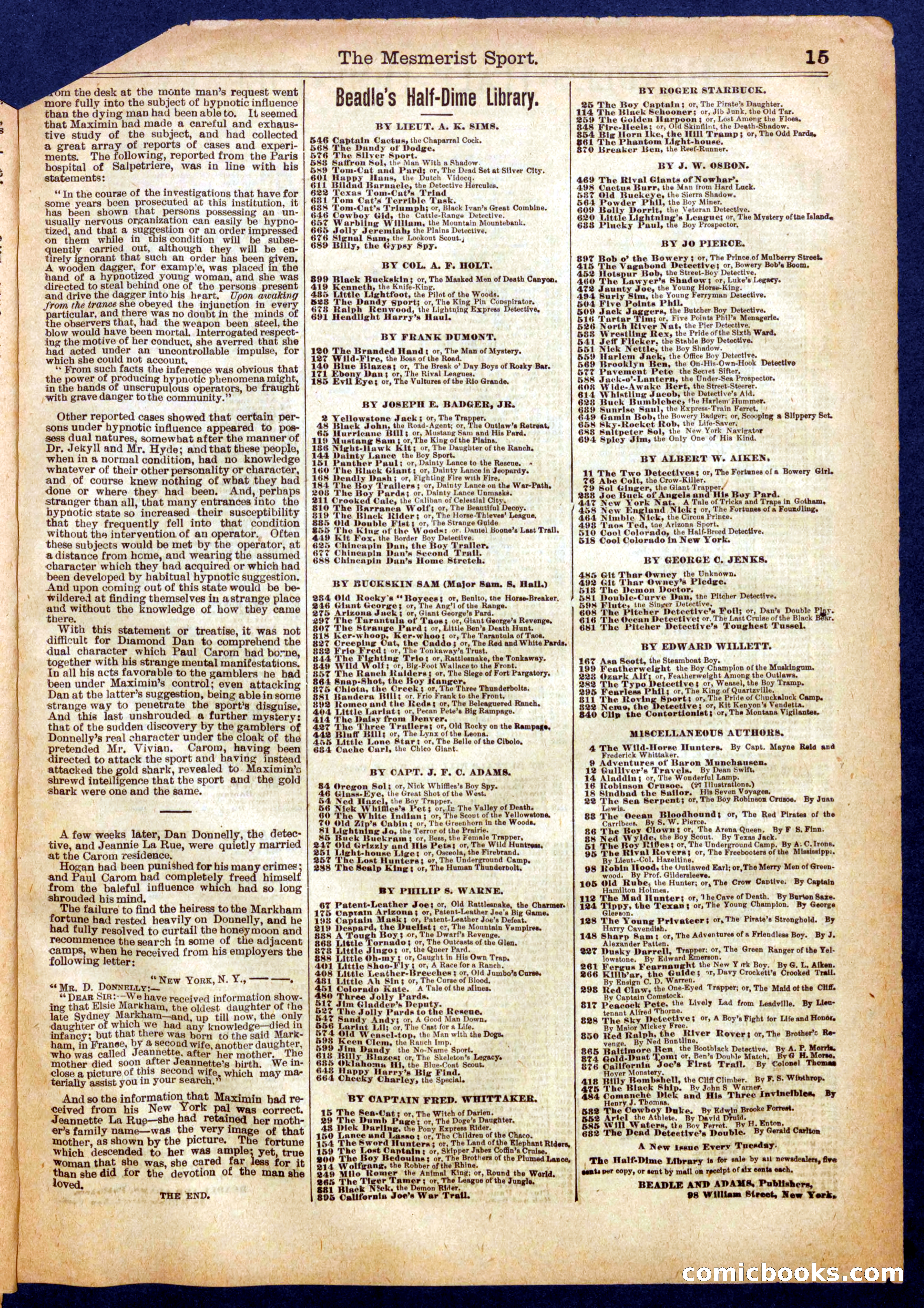 Beadle's Half Dime Library No. 712 — page 15 of 16