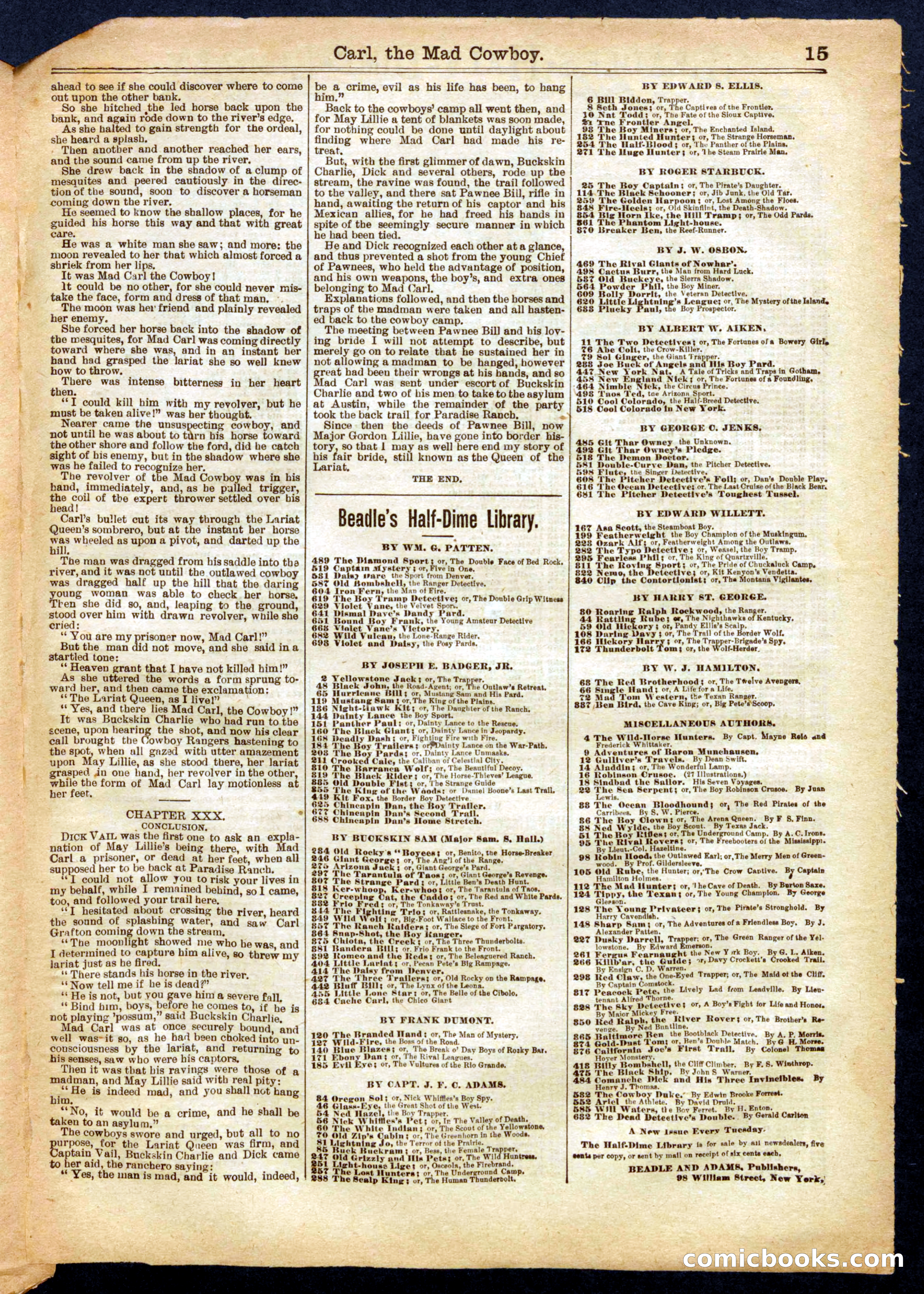Beadle's Half Dime Library No. 713: "Carl the Mad Cowboy" — page 15 of 16