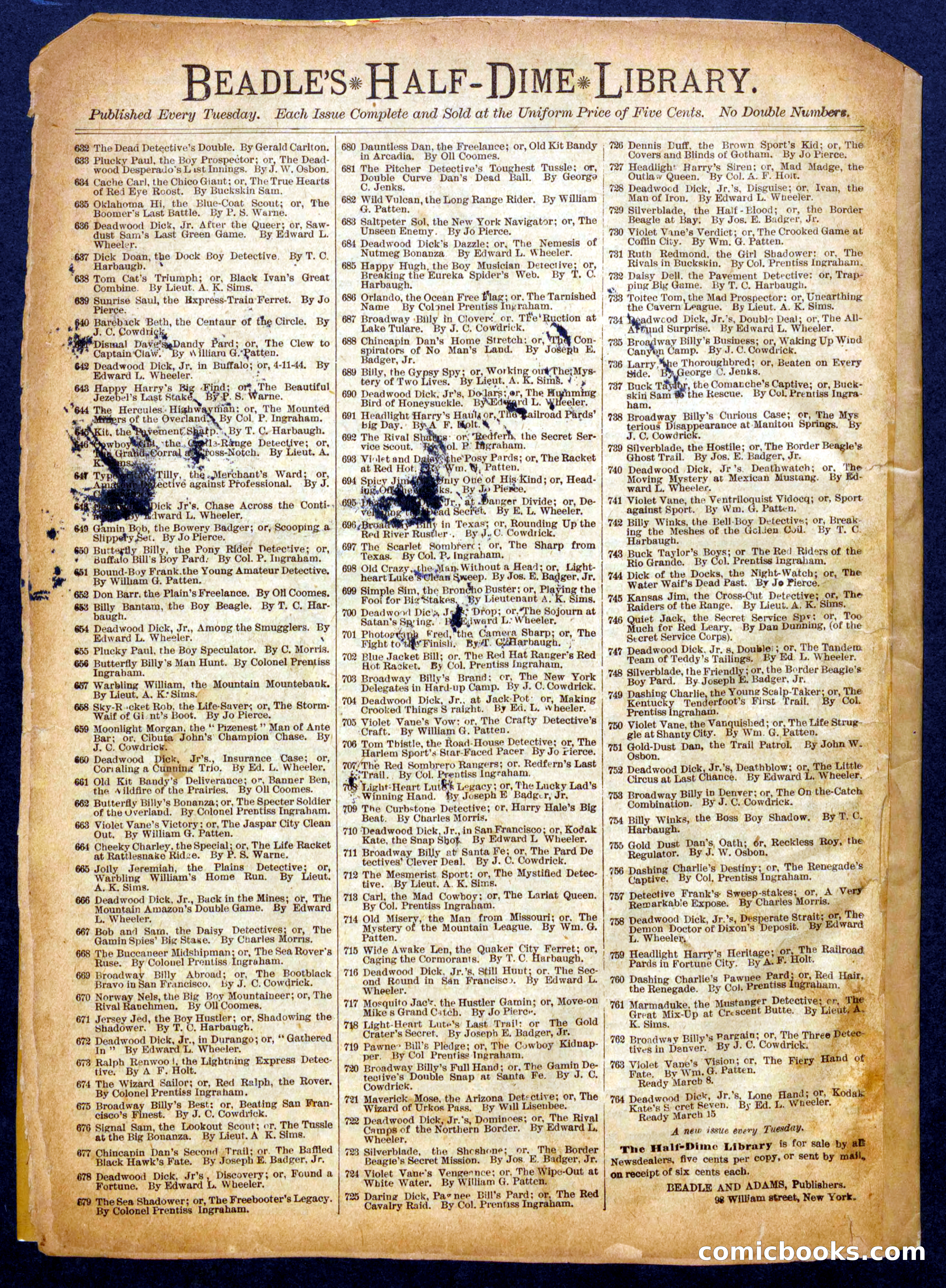 Beadle's Half Dime Library No. 759 — page 16 of 16
