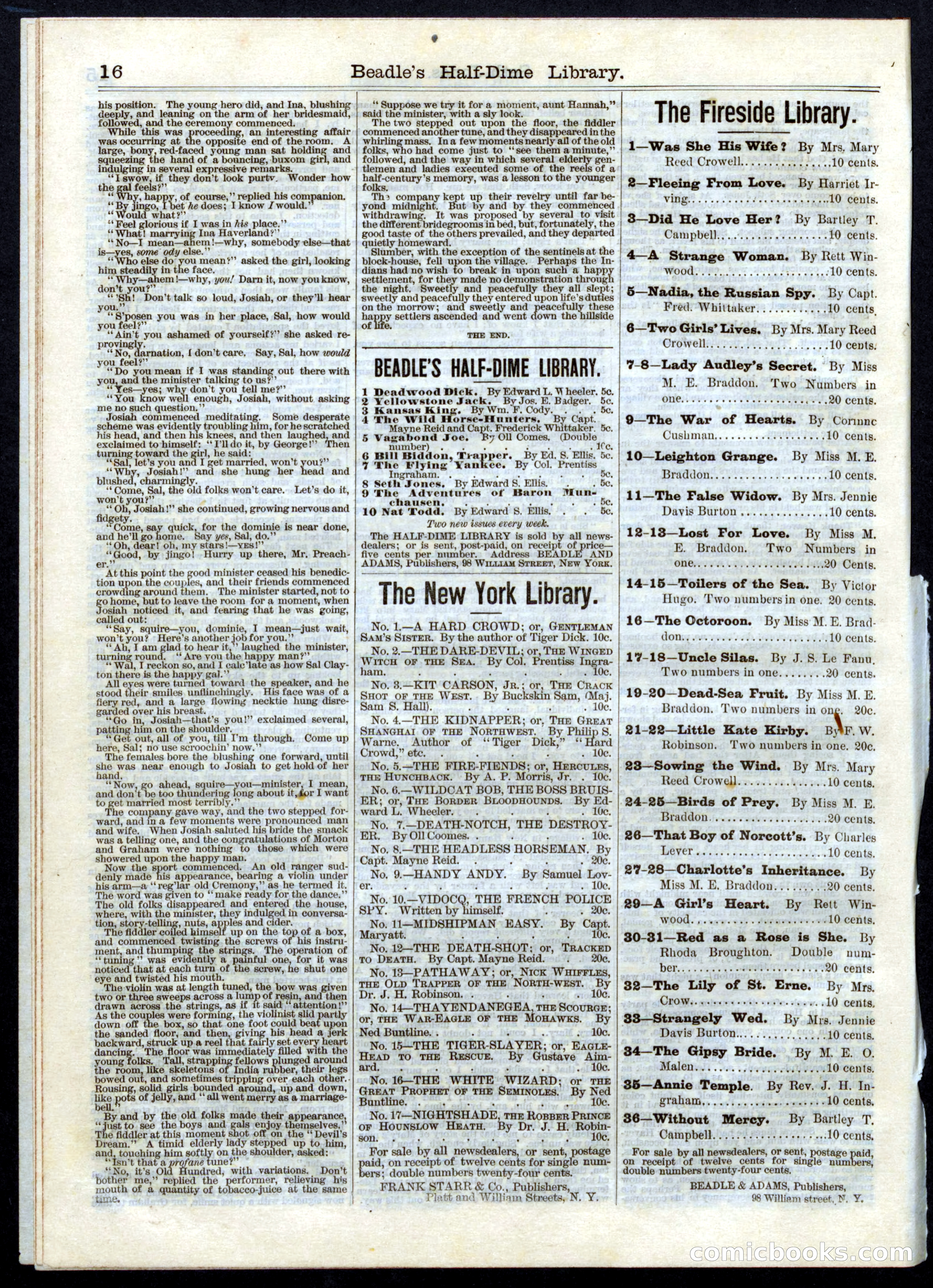 Beadle's Half Dime Library, No. 8 — page 16 of 16