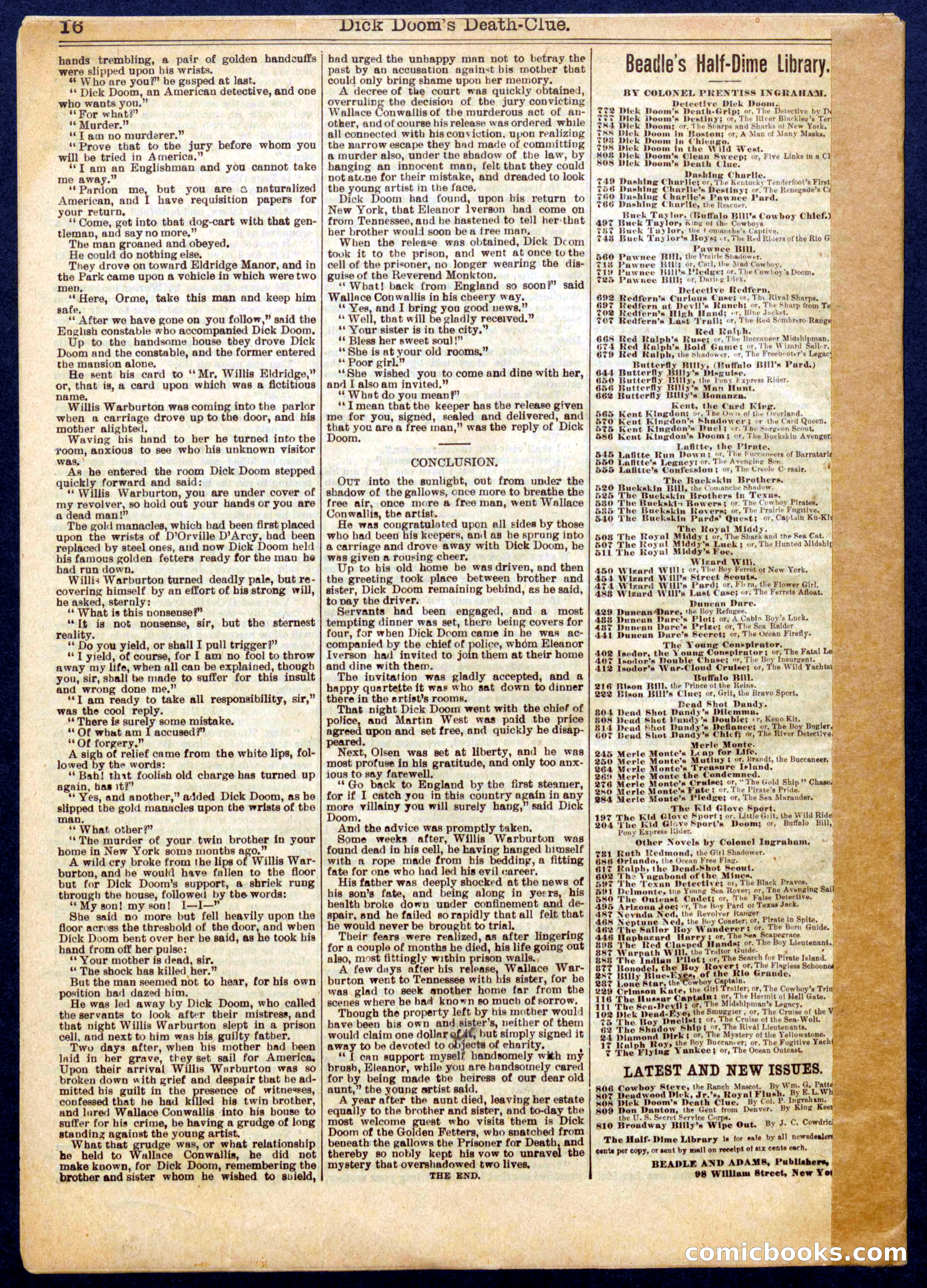 Beadle's Half Dime Library No. 808 — page 16 of 16
