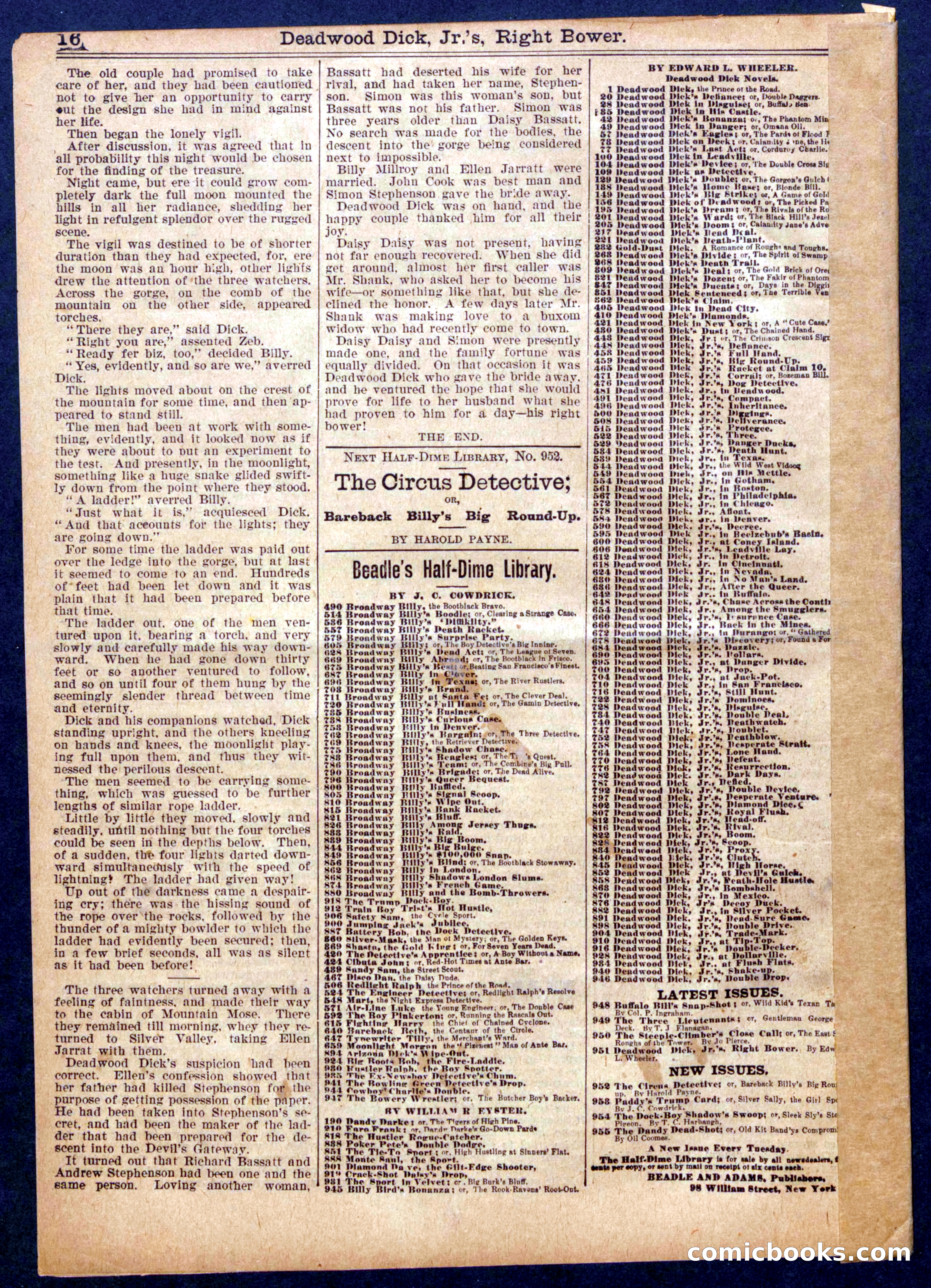 Beadle's Half Dime Library No. 951 — page 16 of 16
