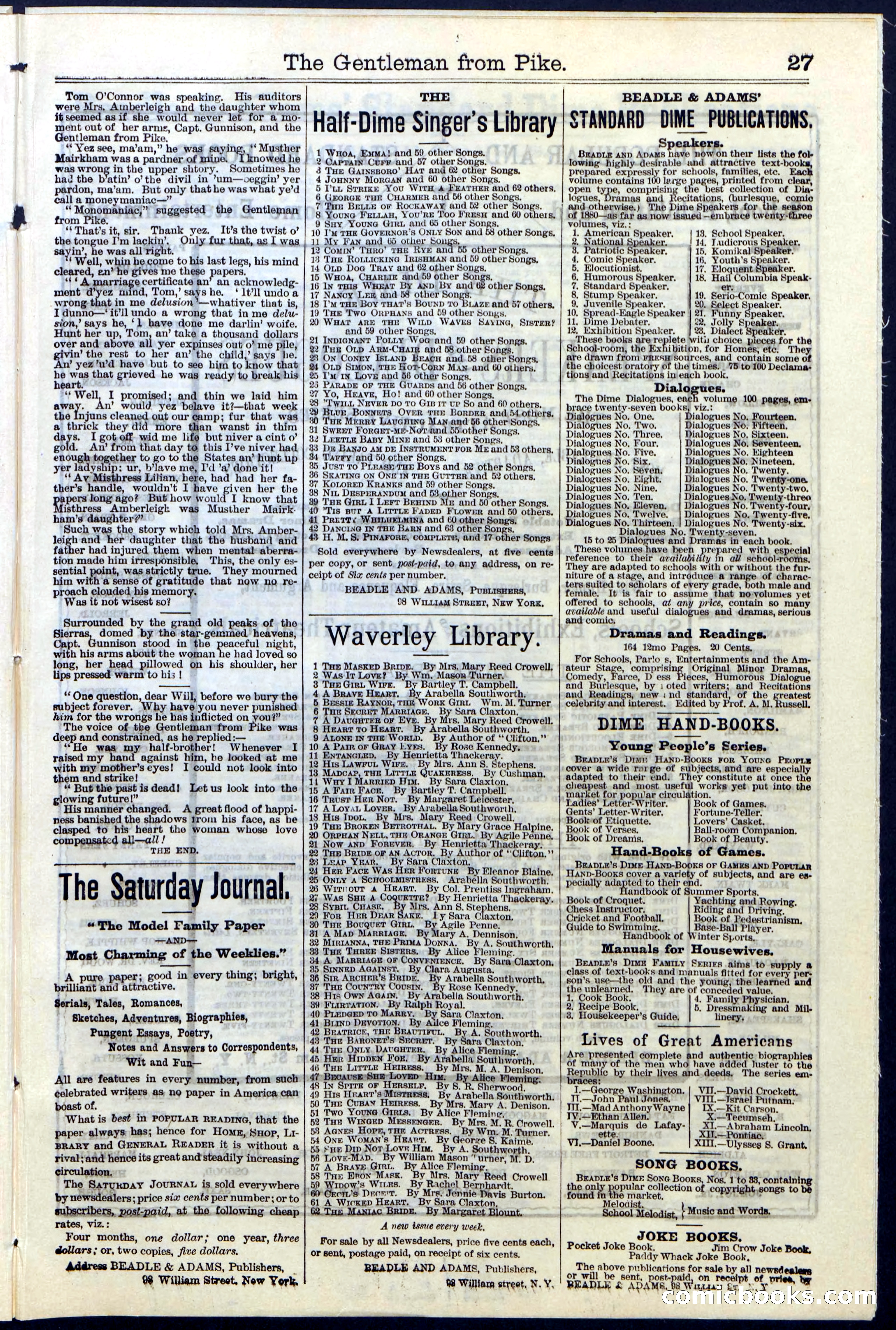 Beadle's New York Dime Library No. 114 — page 27 of 32