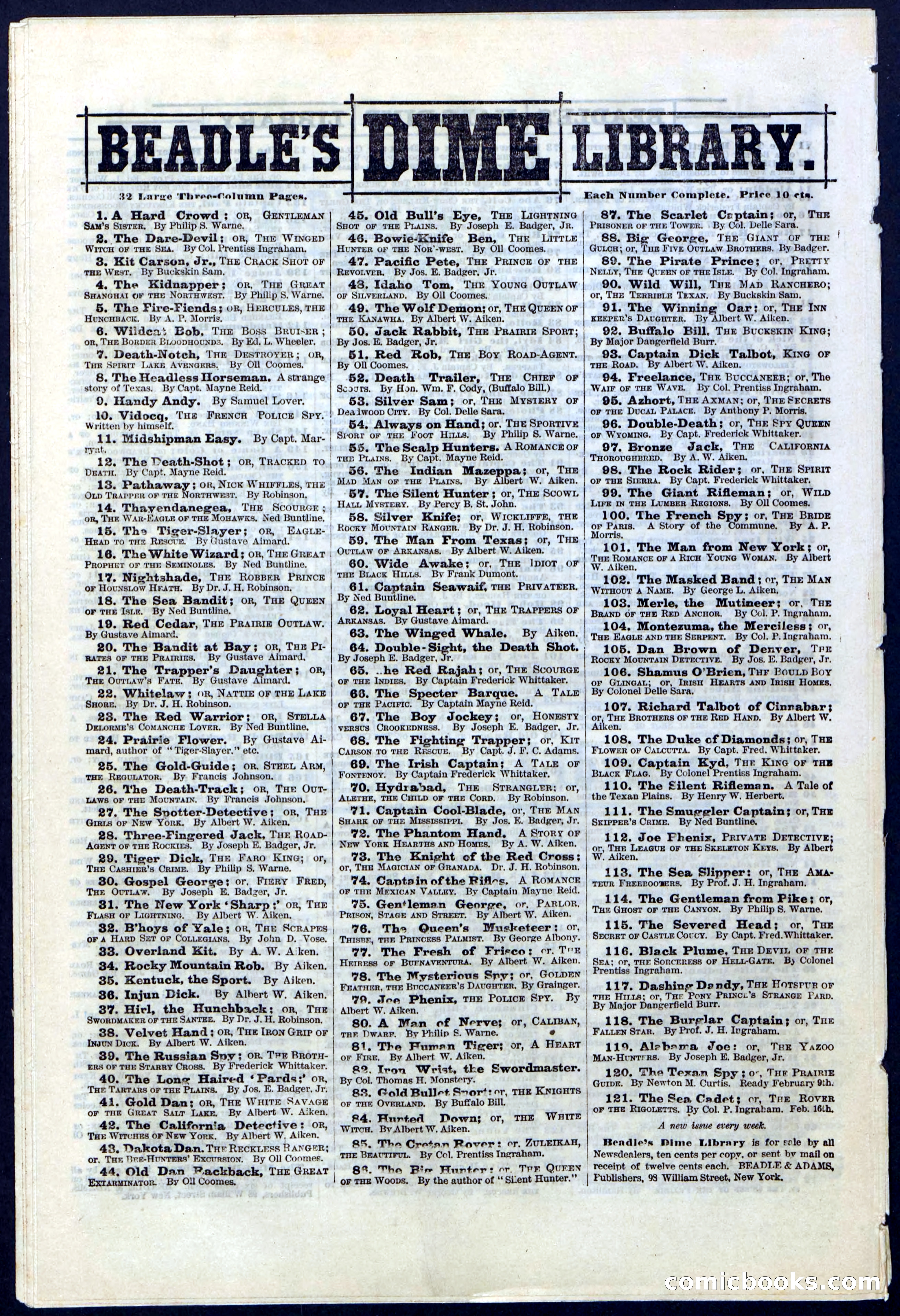 Beadle's New York Dime Library No. 114 — page 32 of 32