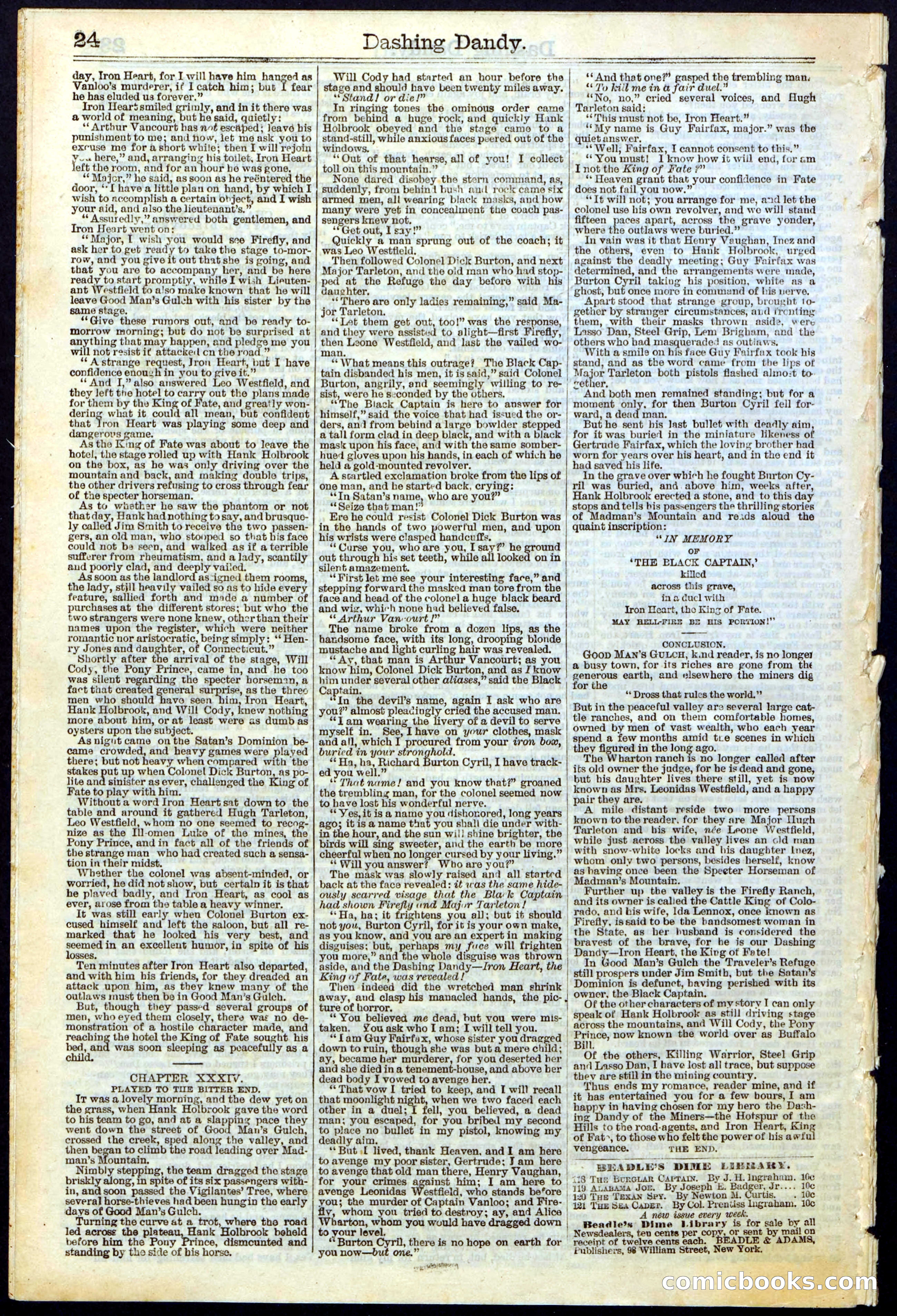 Beadle's New York Dime Library, No. 117 — page 24 of 24