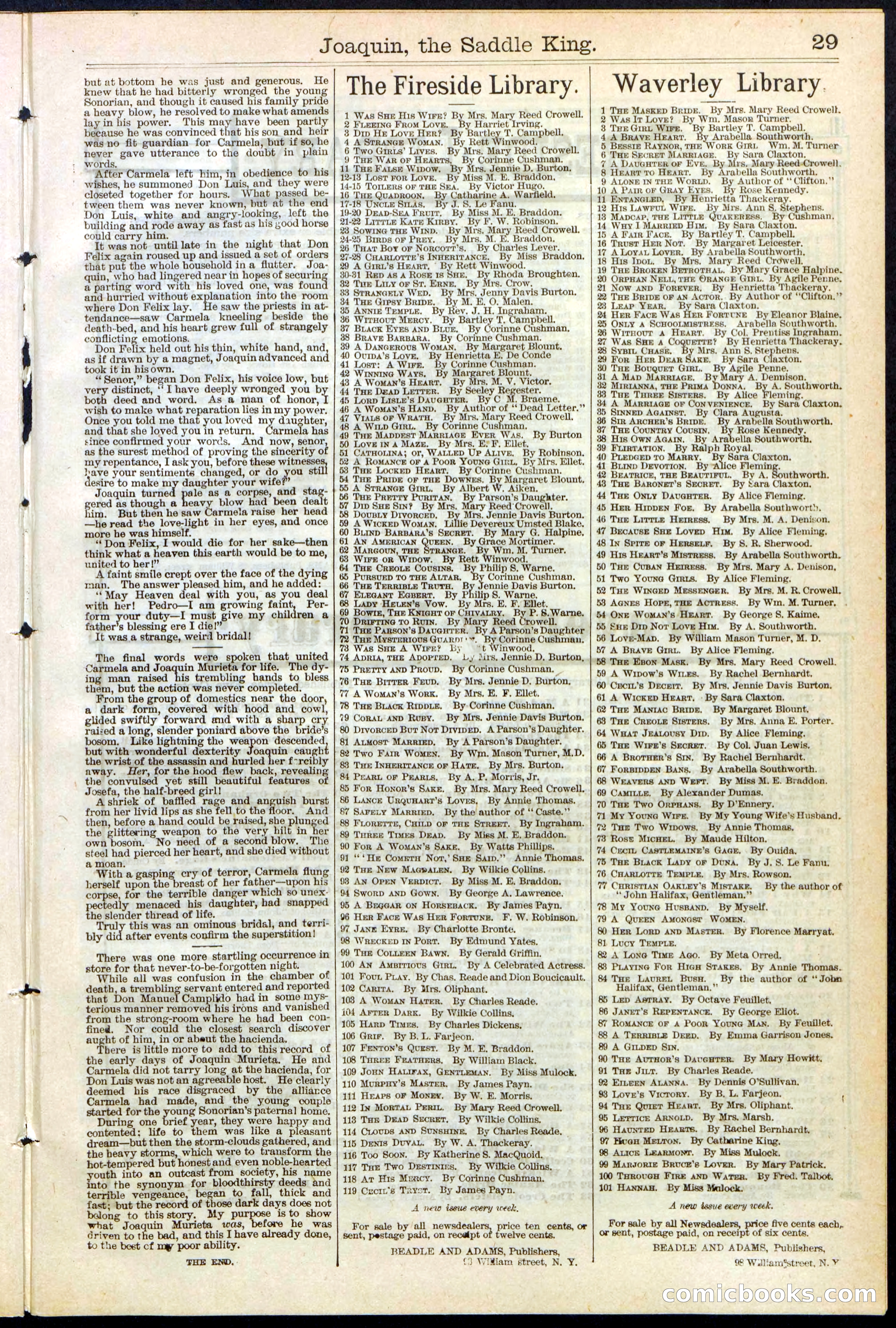 Beadle's New York Dime Library No. 154 — page 29 of 32