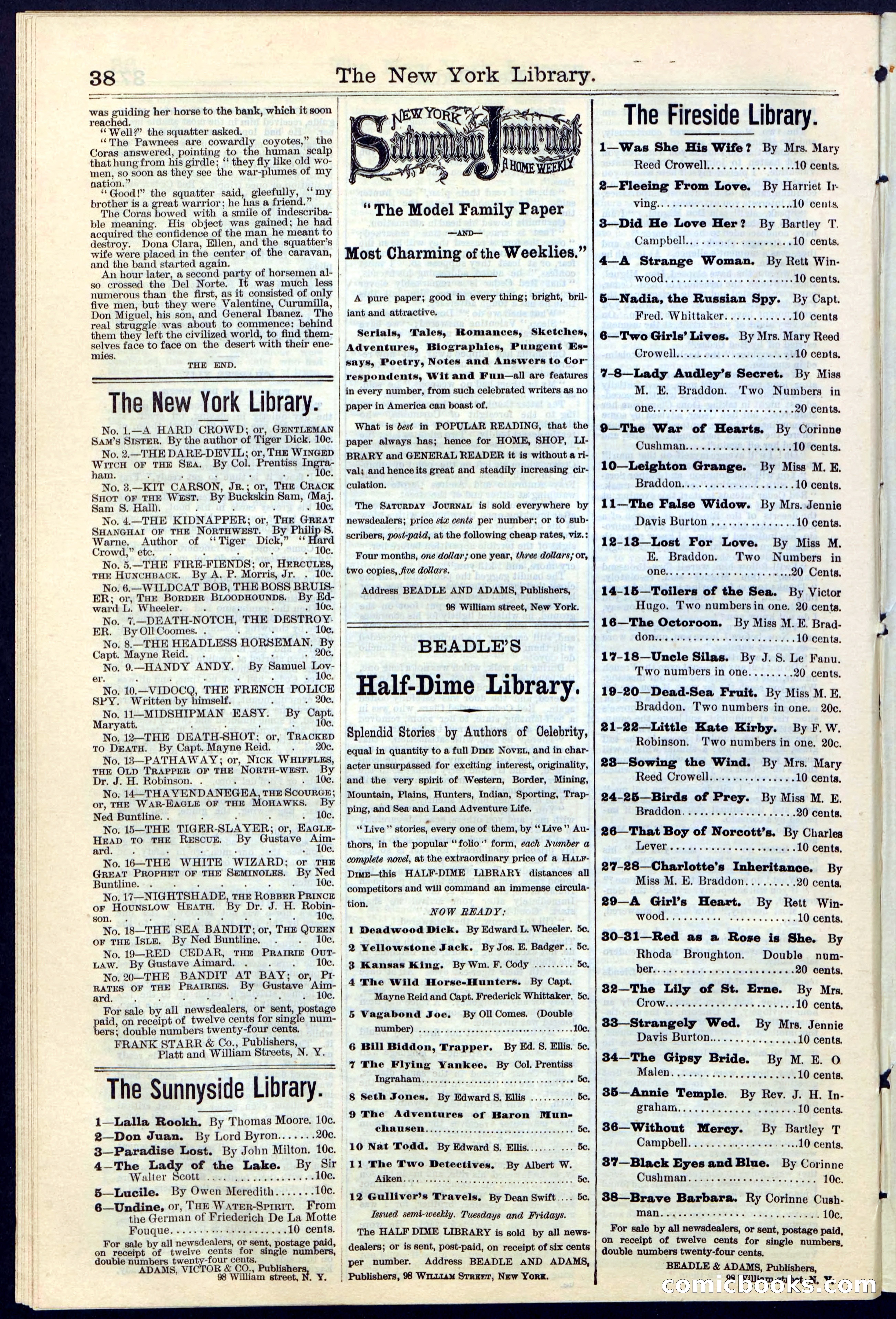 Beadle's New York Dime Library No. 19 — page 38 of 40