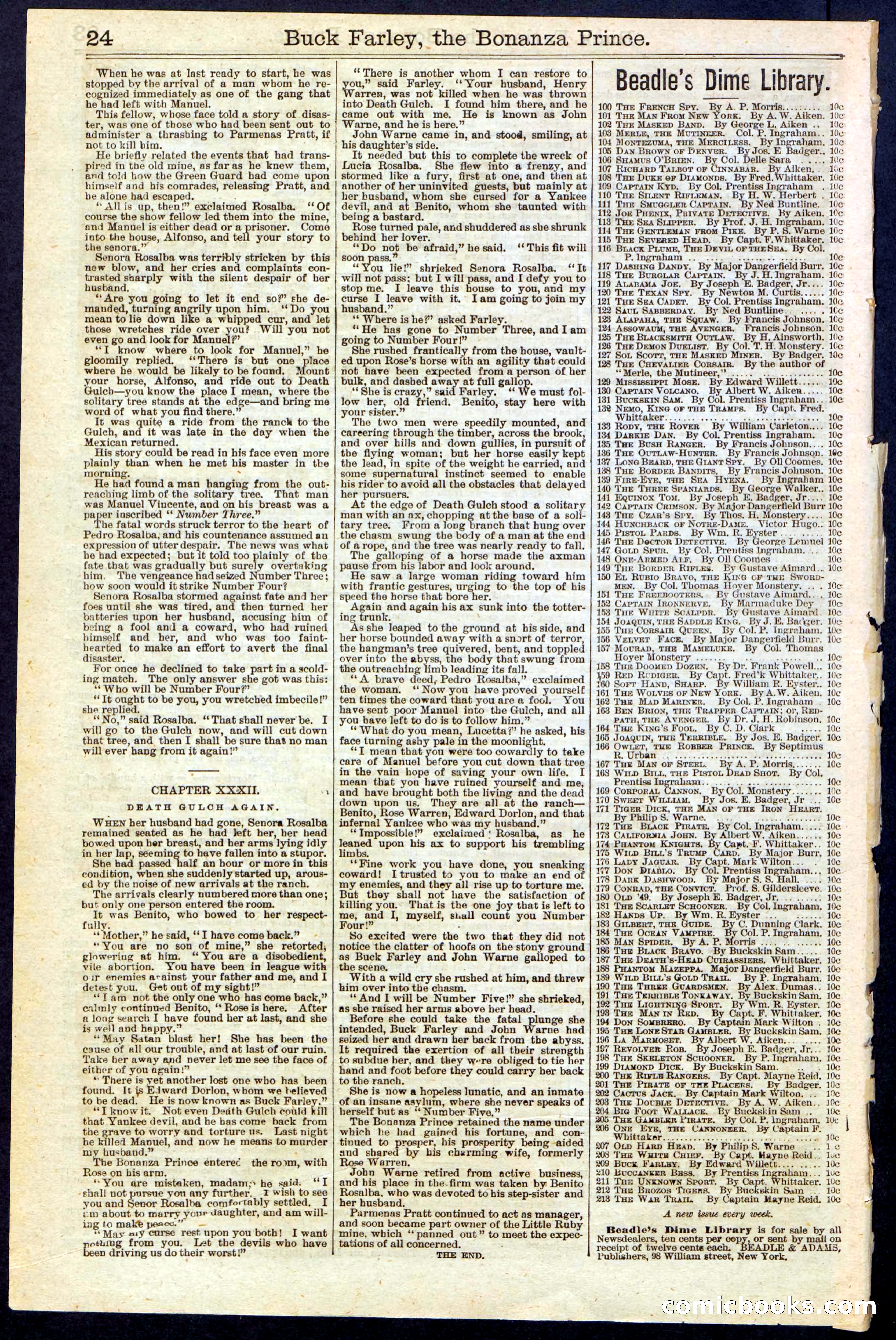 Beadle's New York Dime Library No. 209 — page 24 of 24