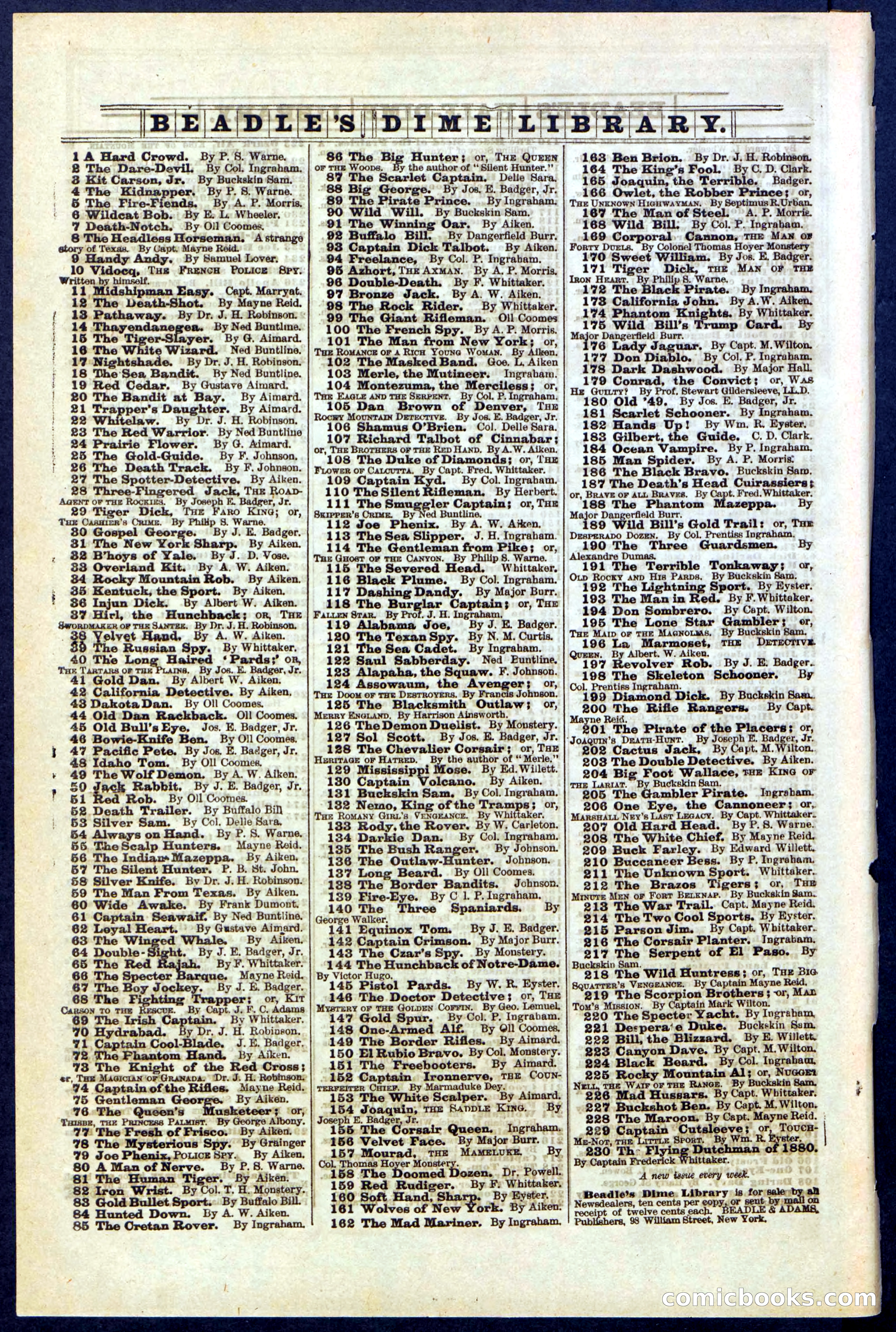 Beadle's New York Dime Library No. 210 — page 32 of 32
