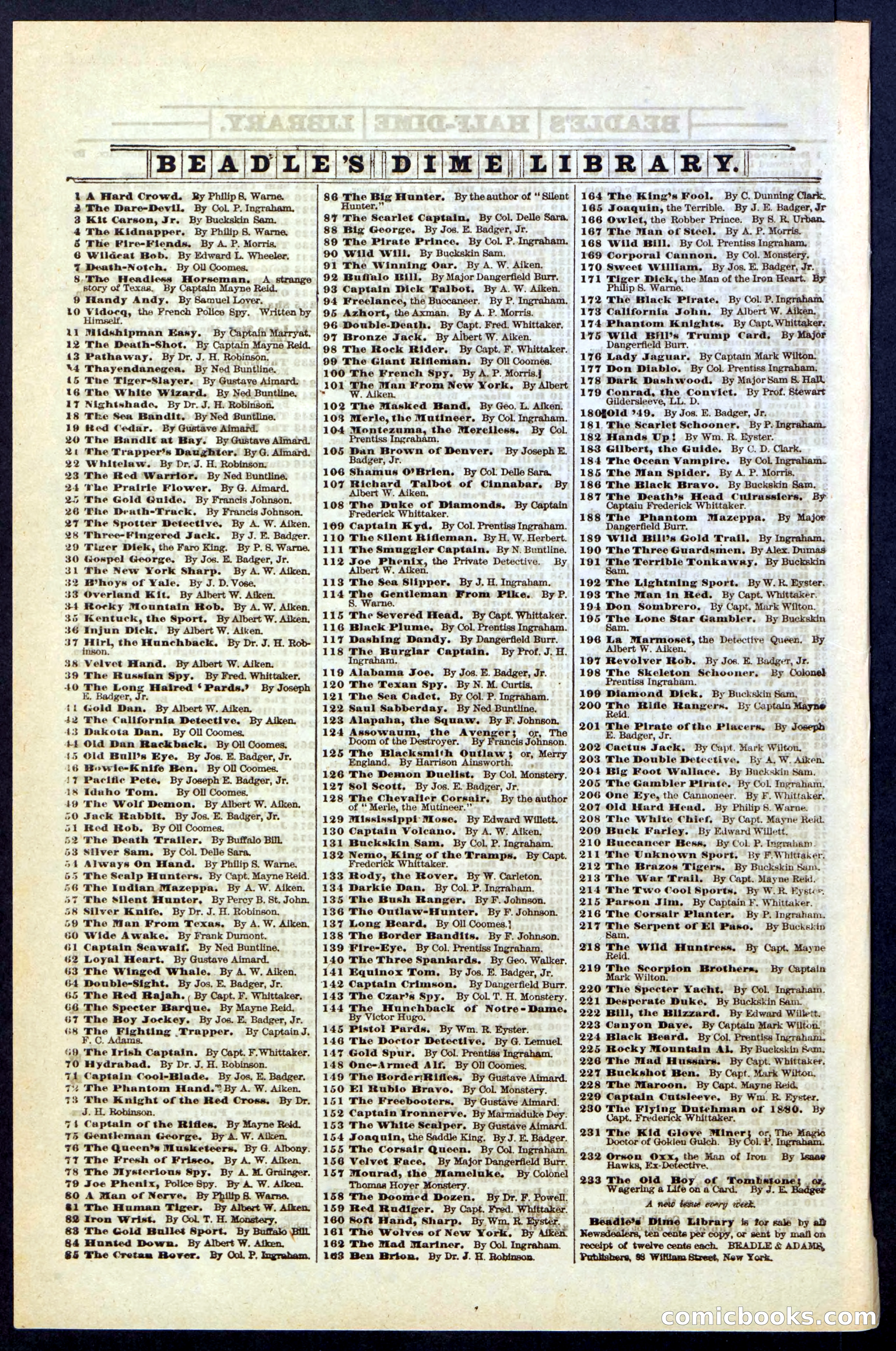 Beadle's Dime Library No. 211 — page 32 of 32