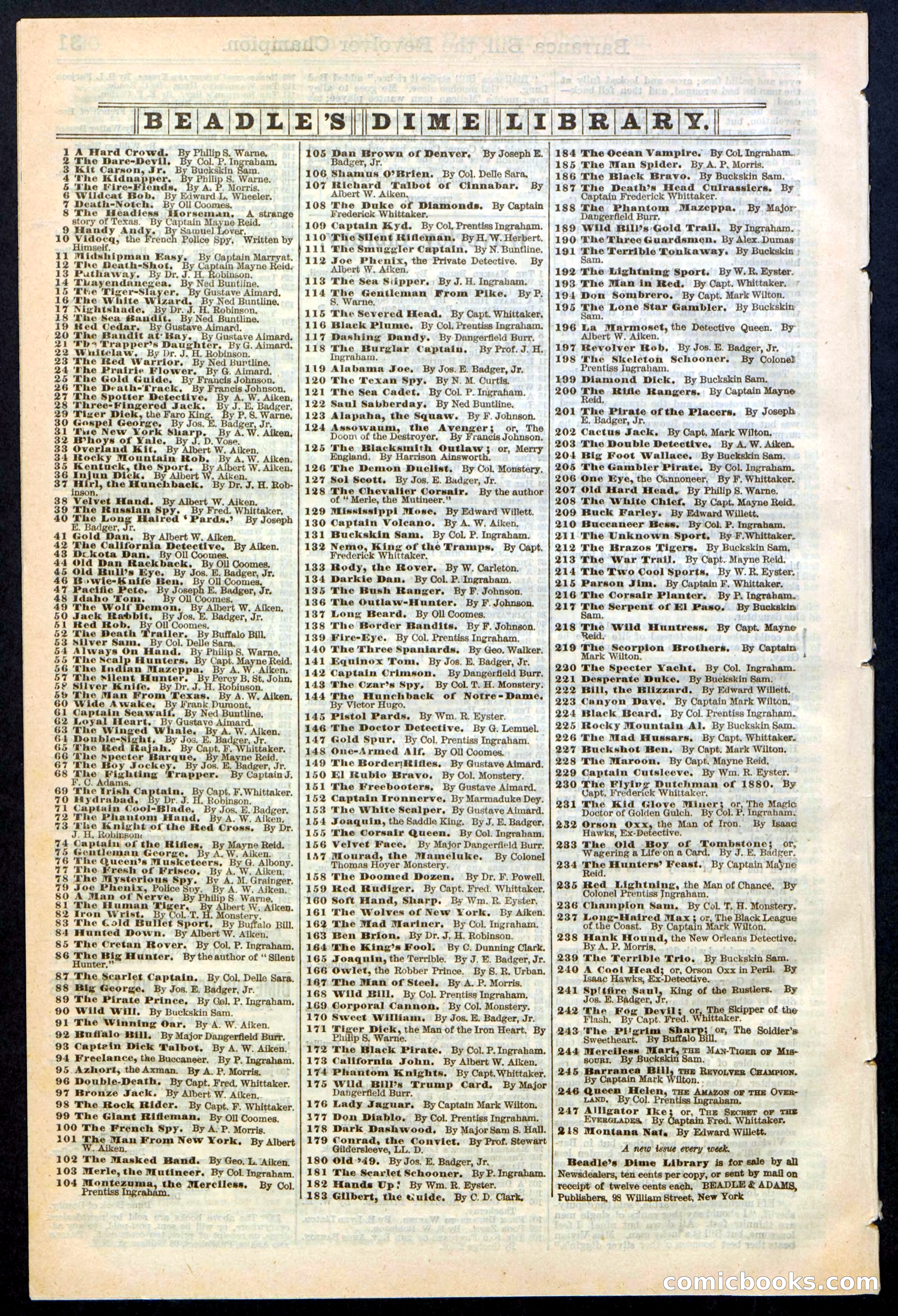 Beadle's New York Dime Library No. 245 — page 32 of 32