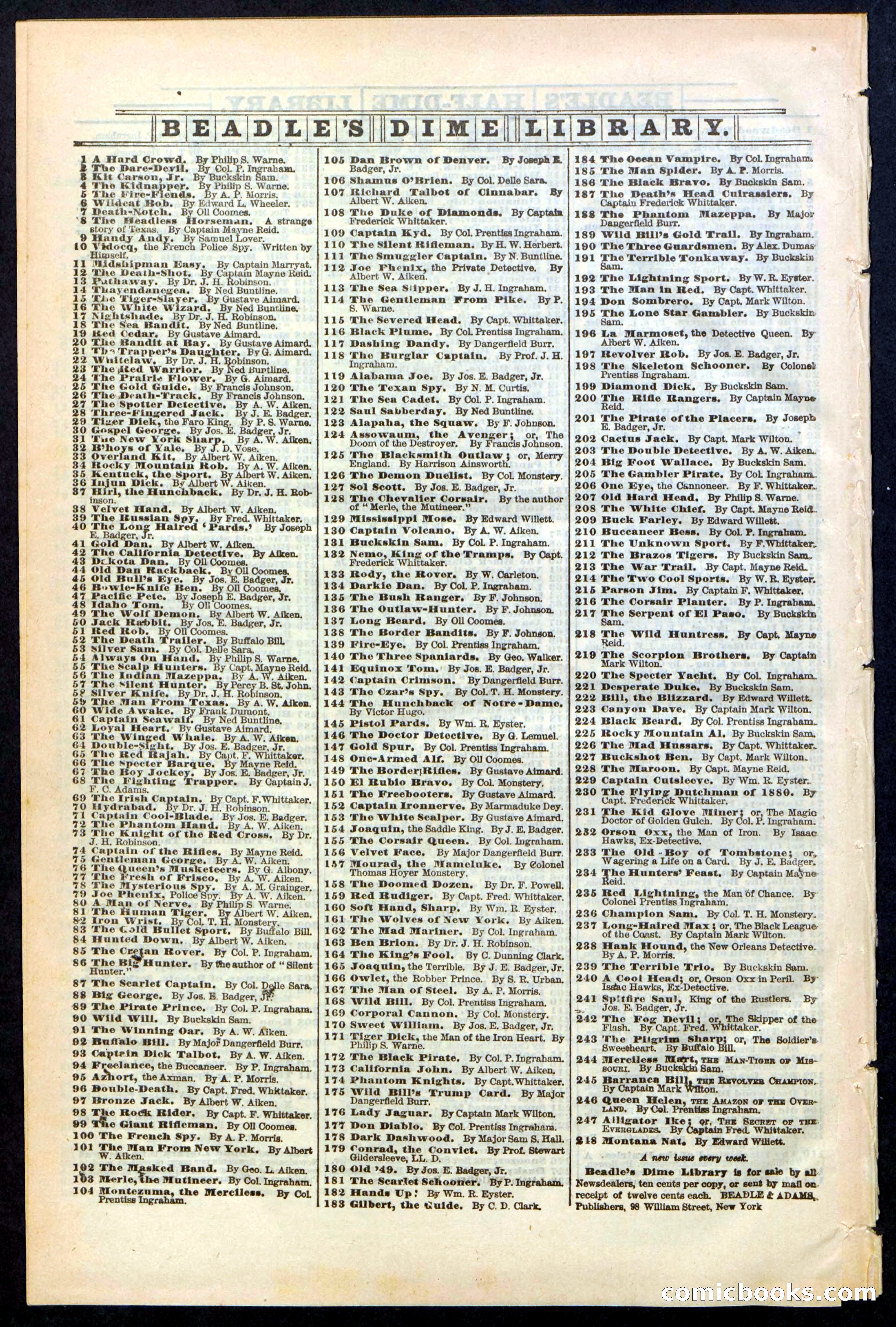 Beadle's Dime Library No. 247 — page 32 of 32