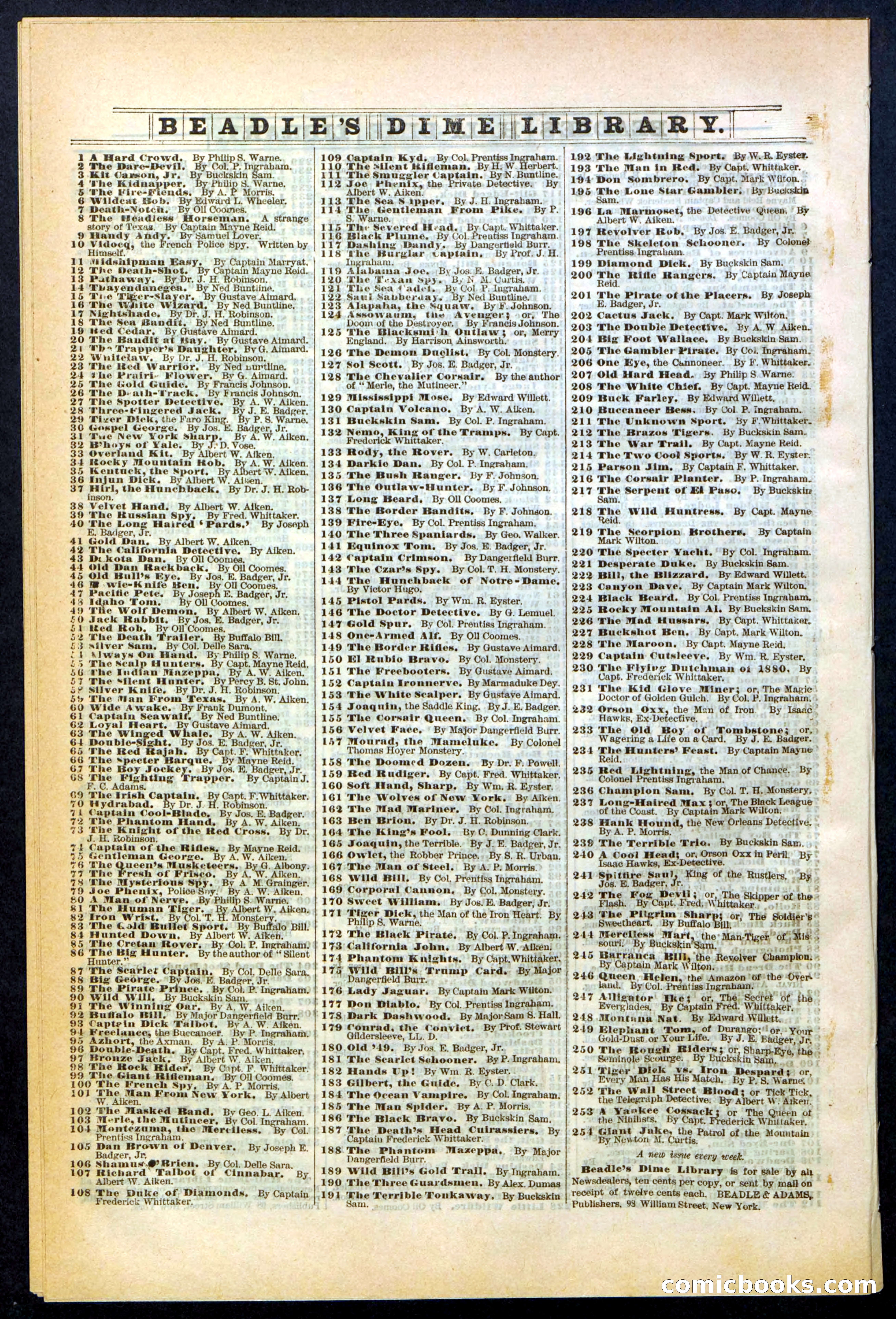 Beadle's Dime Library, Vol. XX, No. 251 — page 32 of 32