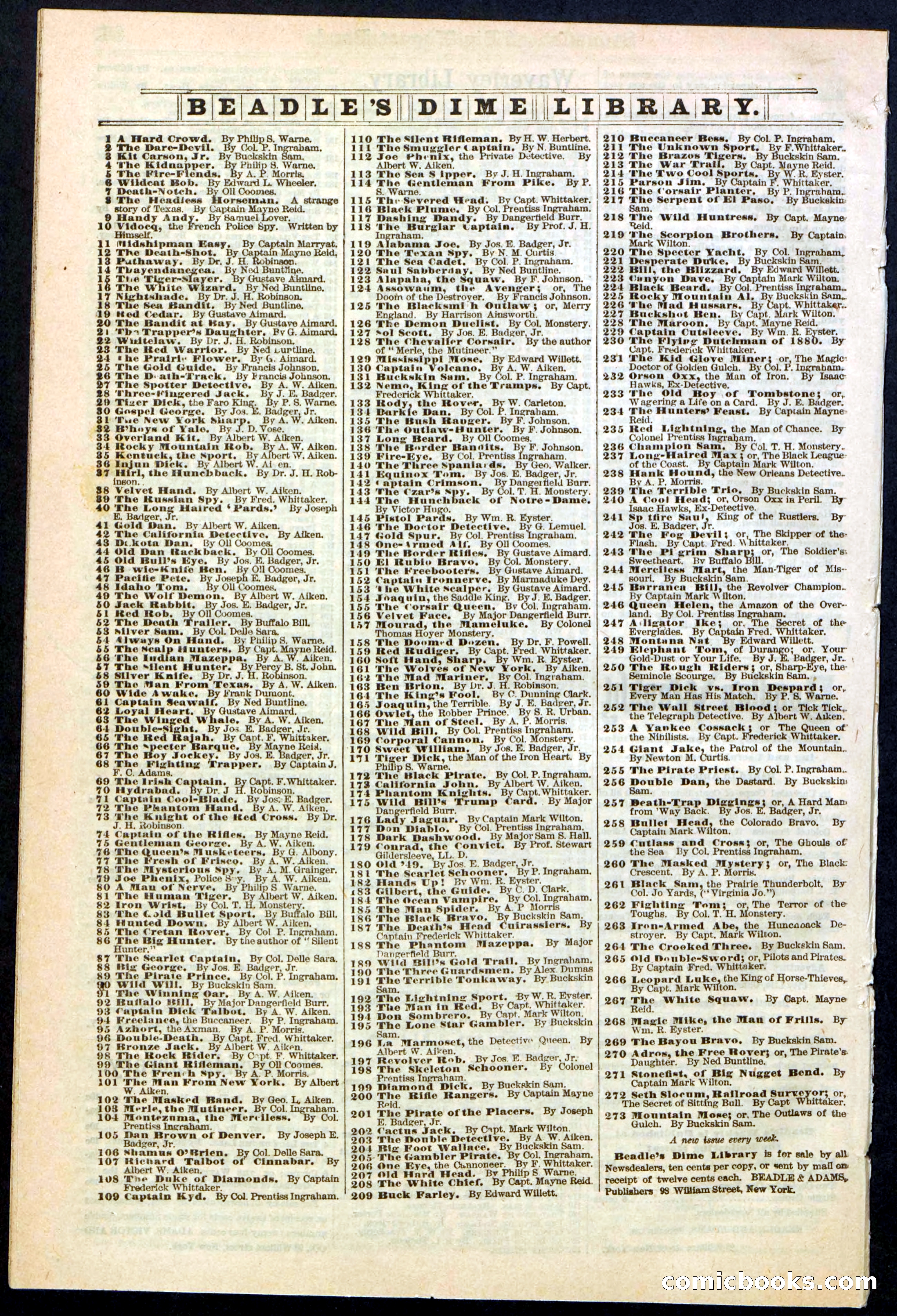 Beadle's New York Dime Library No. 271 — page 32 of 32