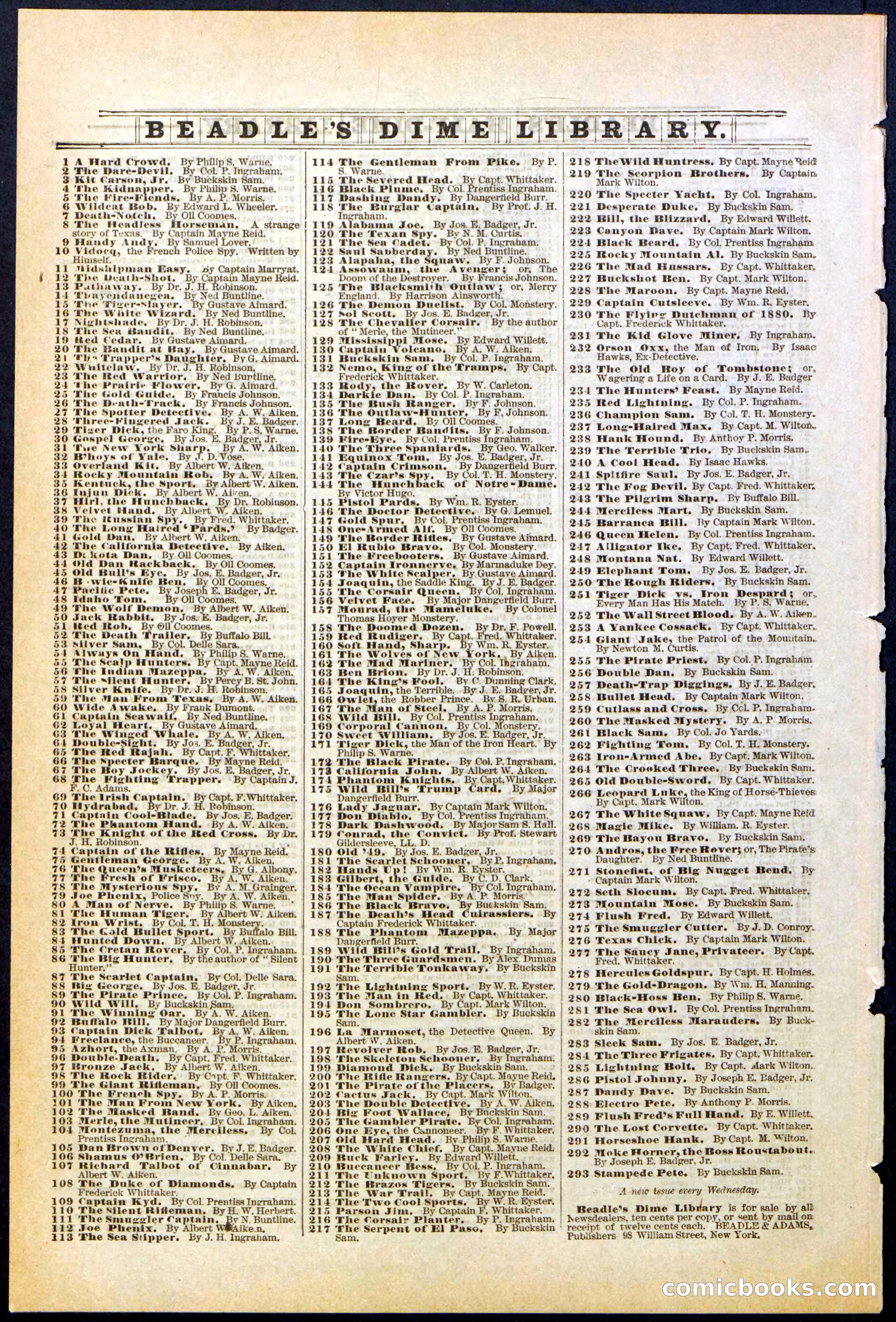 Beadle's New York Dime Library, No. 292 — page 32 of 32