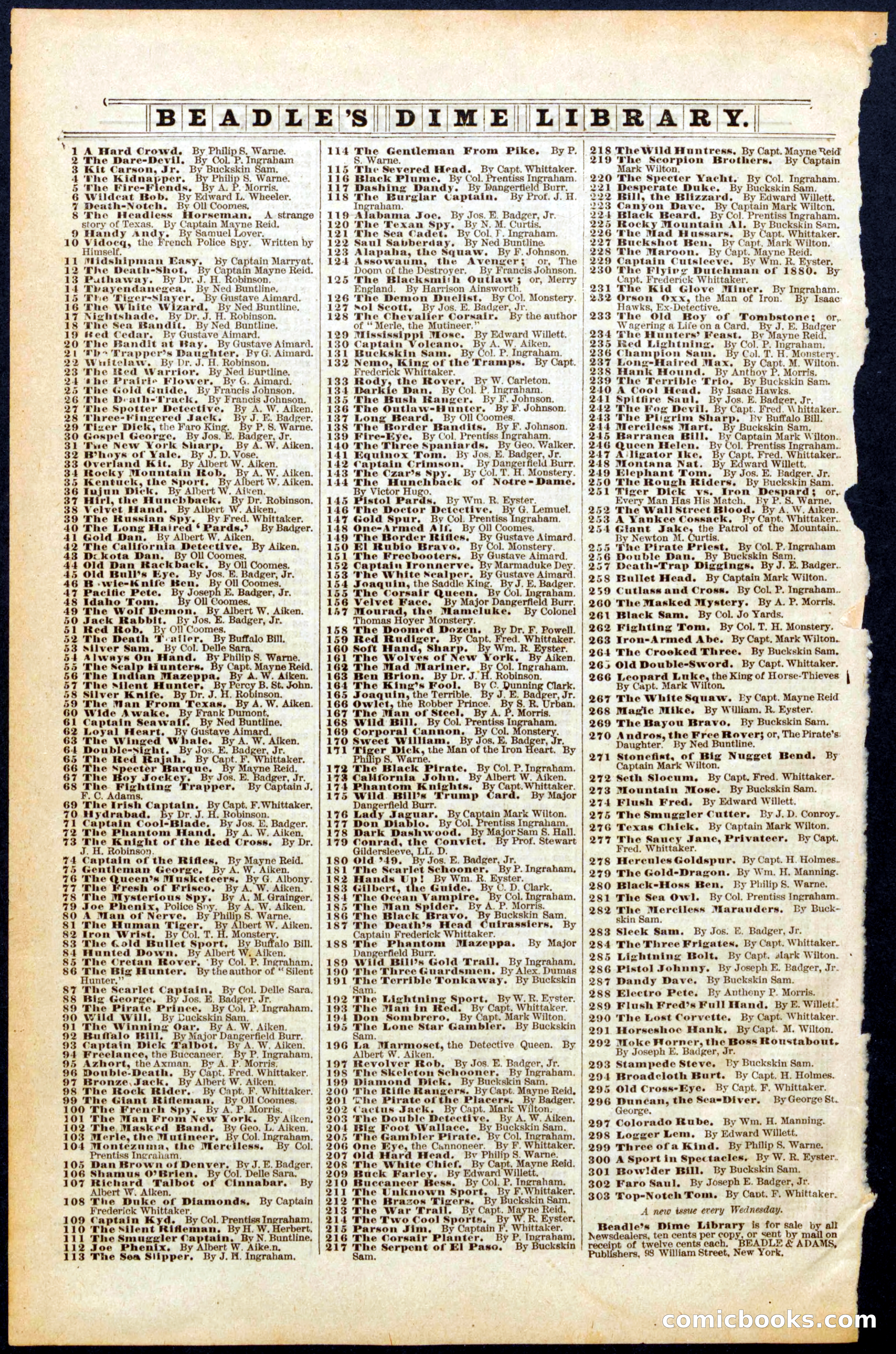 Beadle's Dime Library No. 299 — page 32 of 32