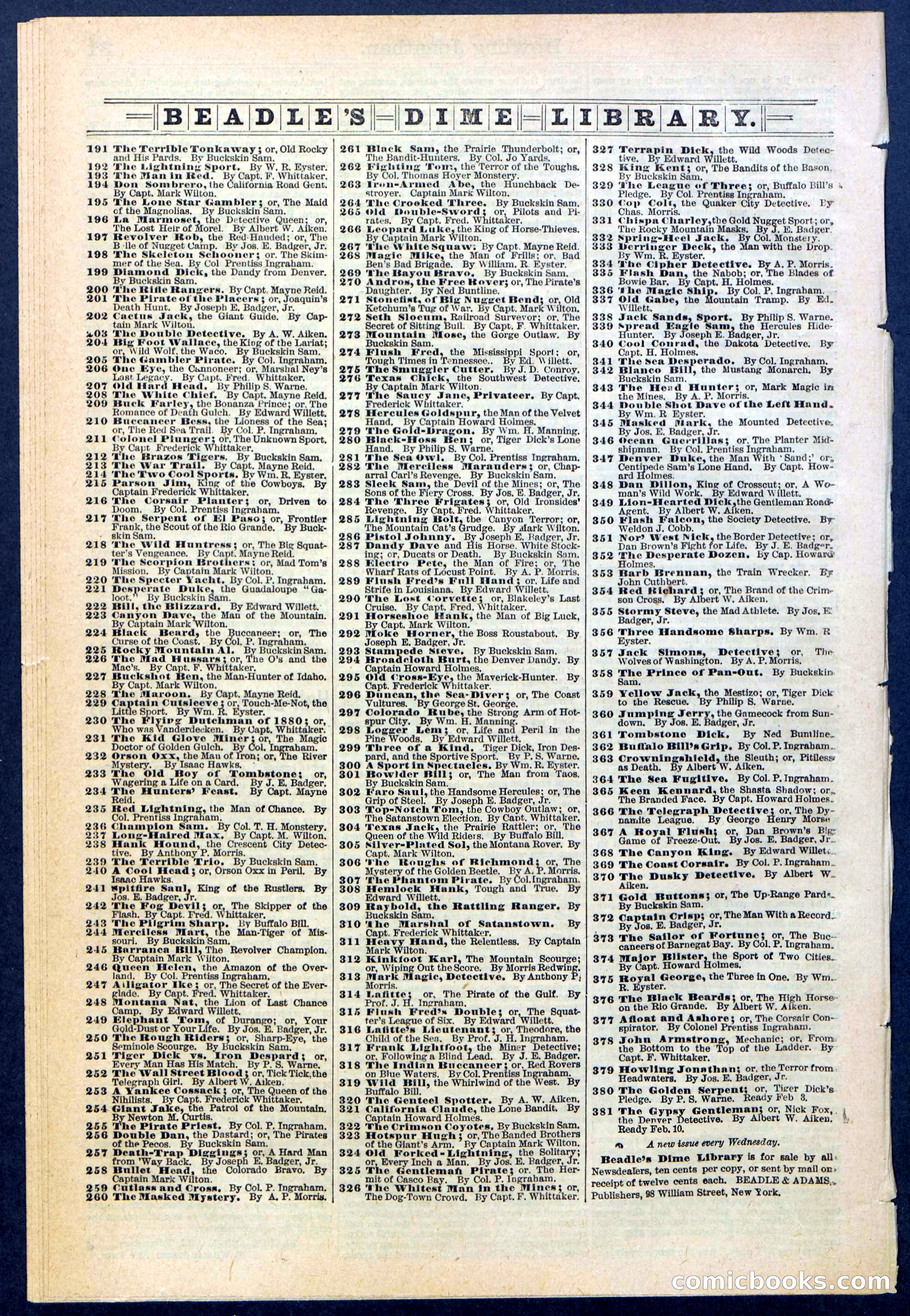 Beadle's New York Dime Library No. 379 — page 32 of 32