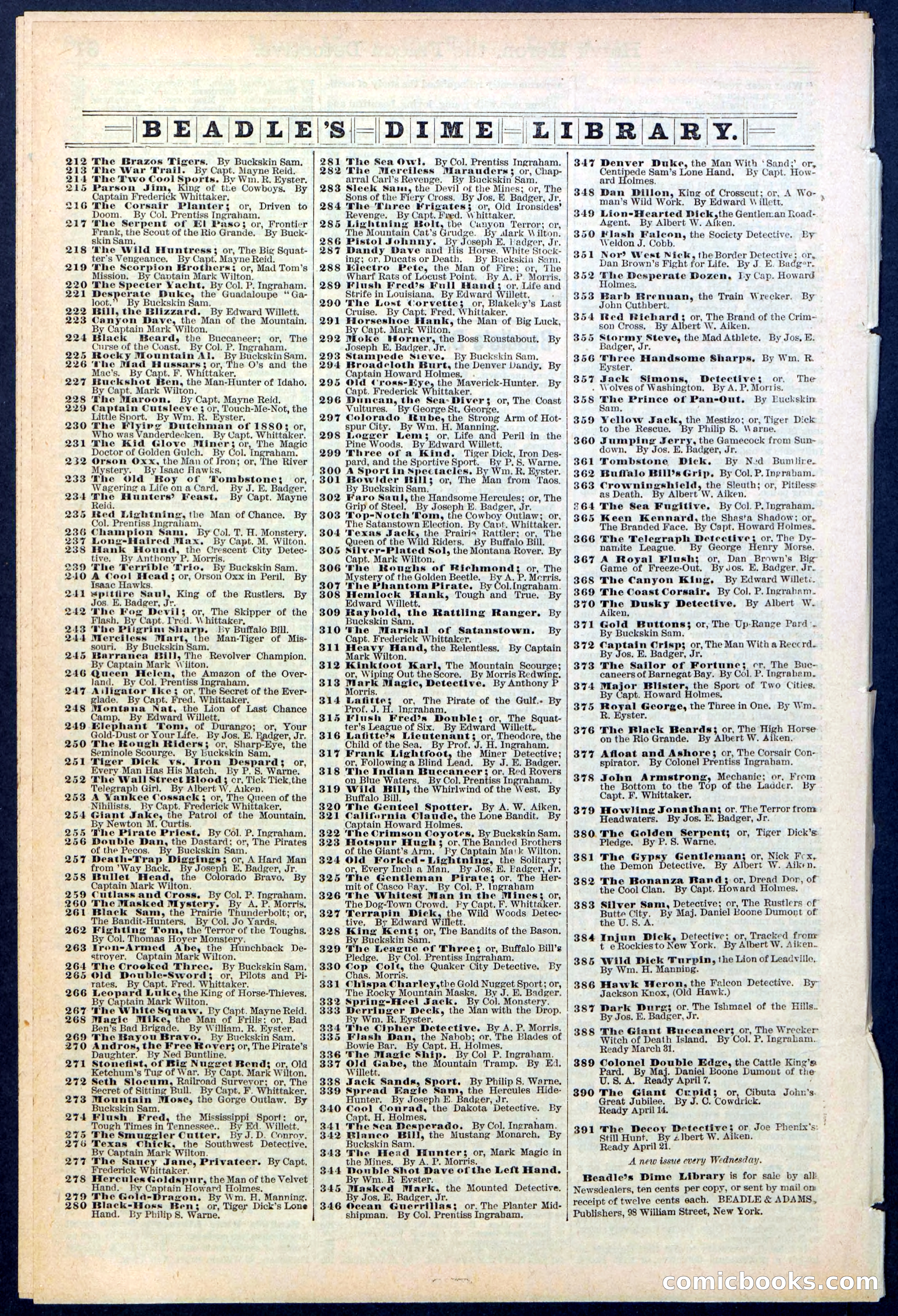 Beadle's Dime Library No. 386 — page 32 of 32