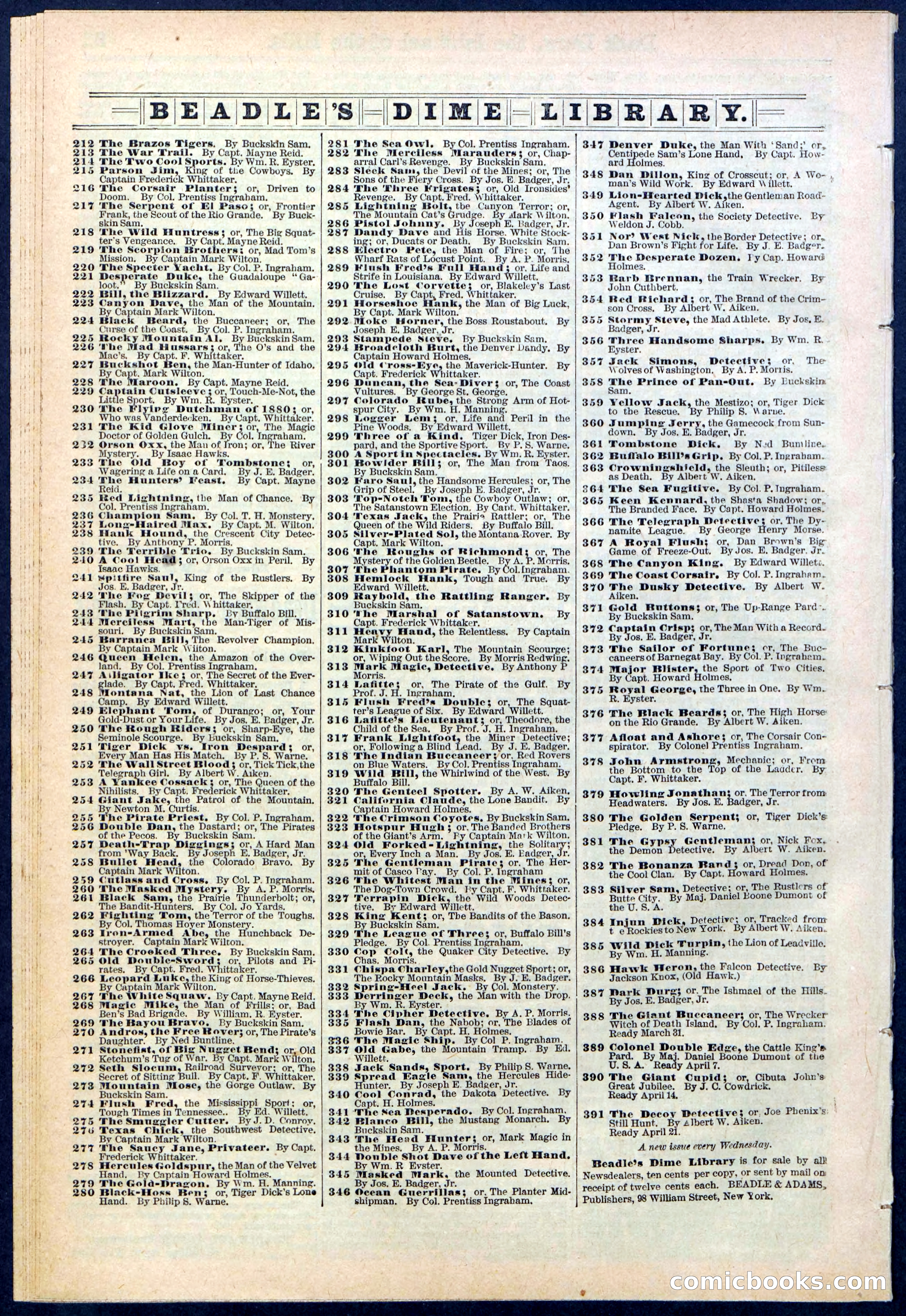 Beadle's Dime Library No. 387 — page 32 of 32