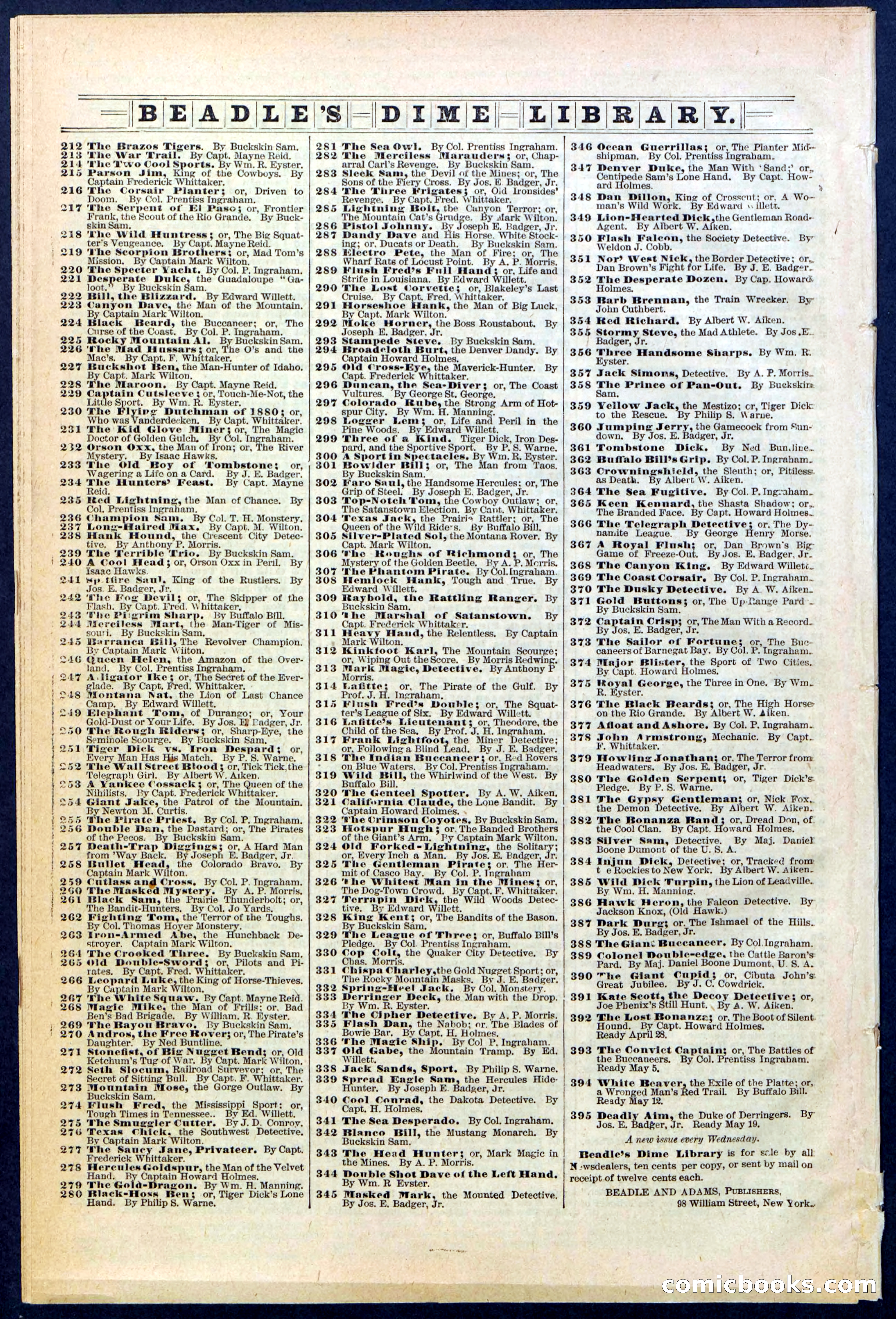 Beadle's New York Dime Library No. 389 — page 32 of 32