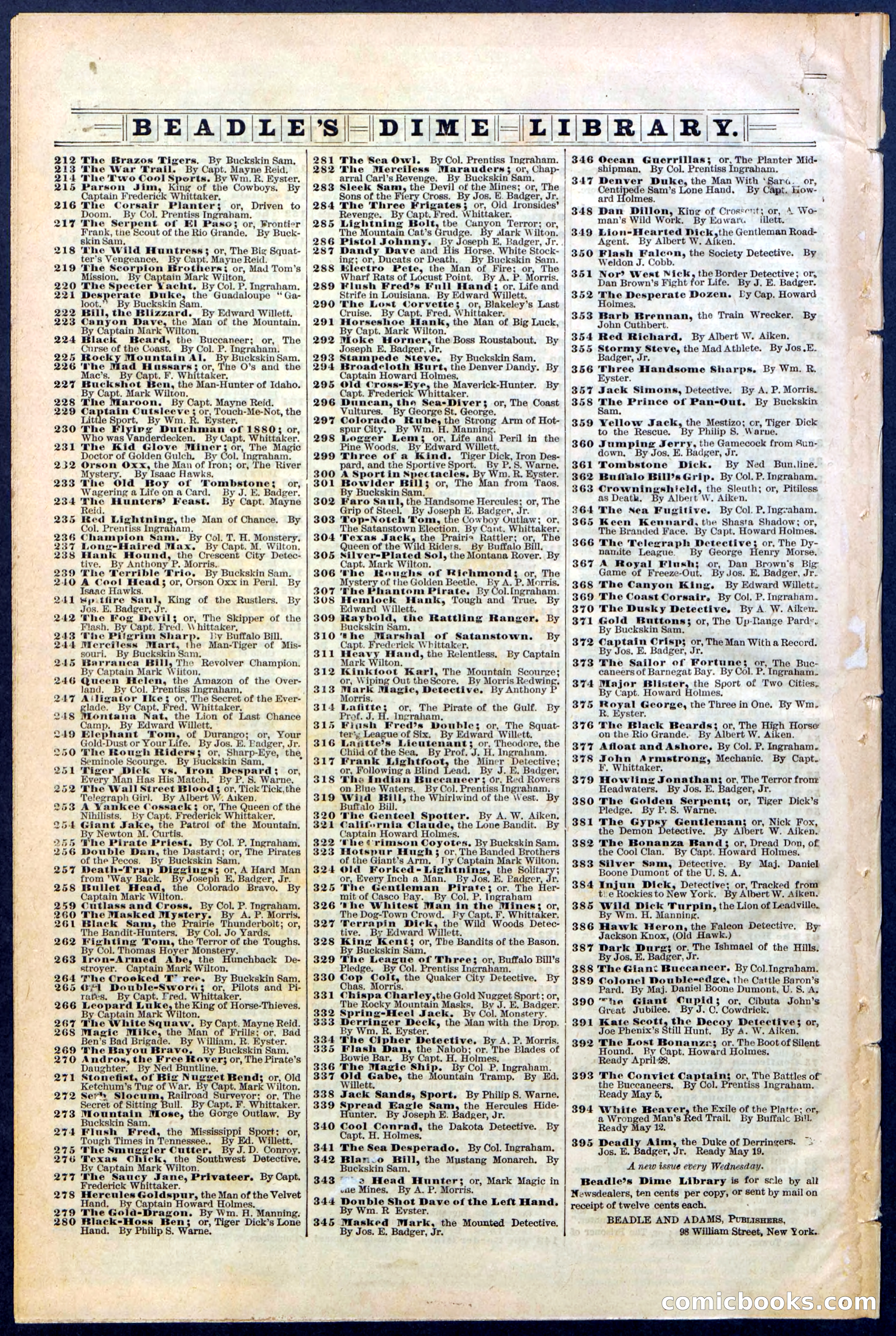Beadle's New York Dime Library, No. 390 — page 32 of 32