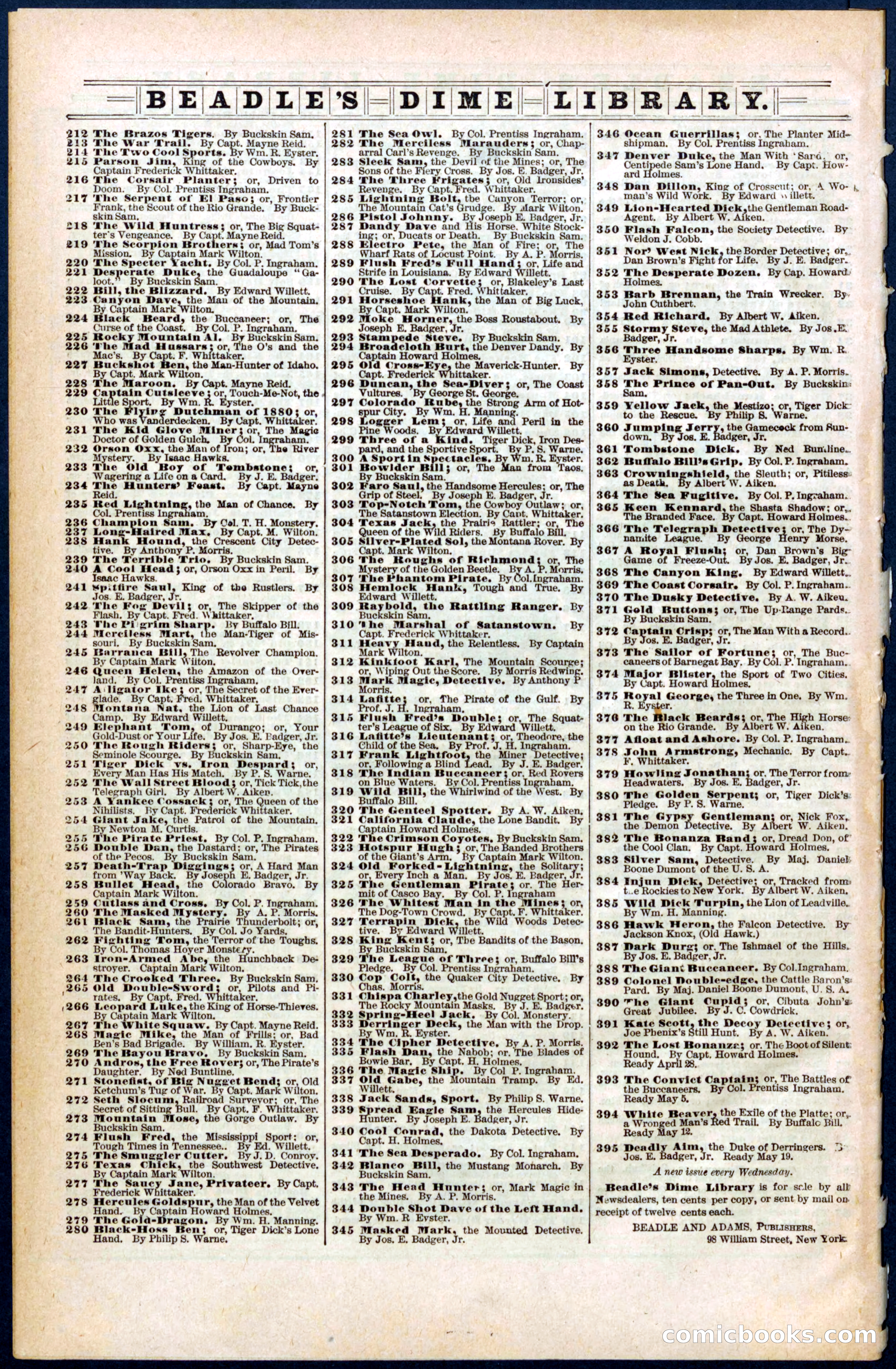 Beadle's Dime Library No. 391 — page 32 of 32