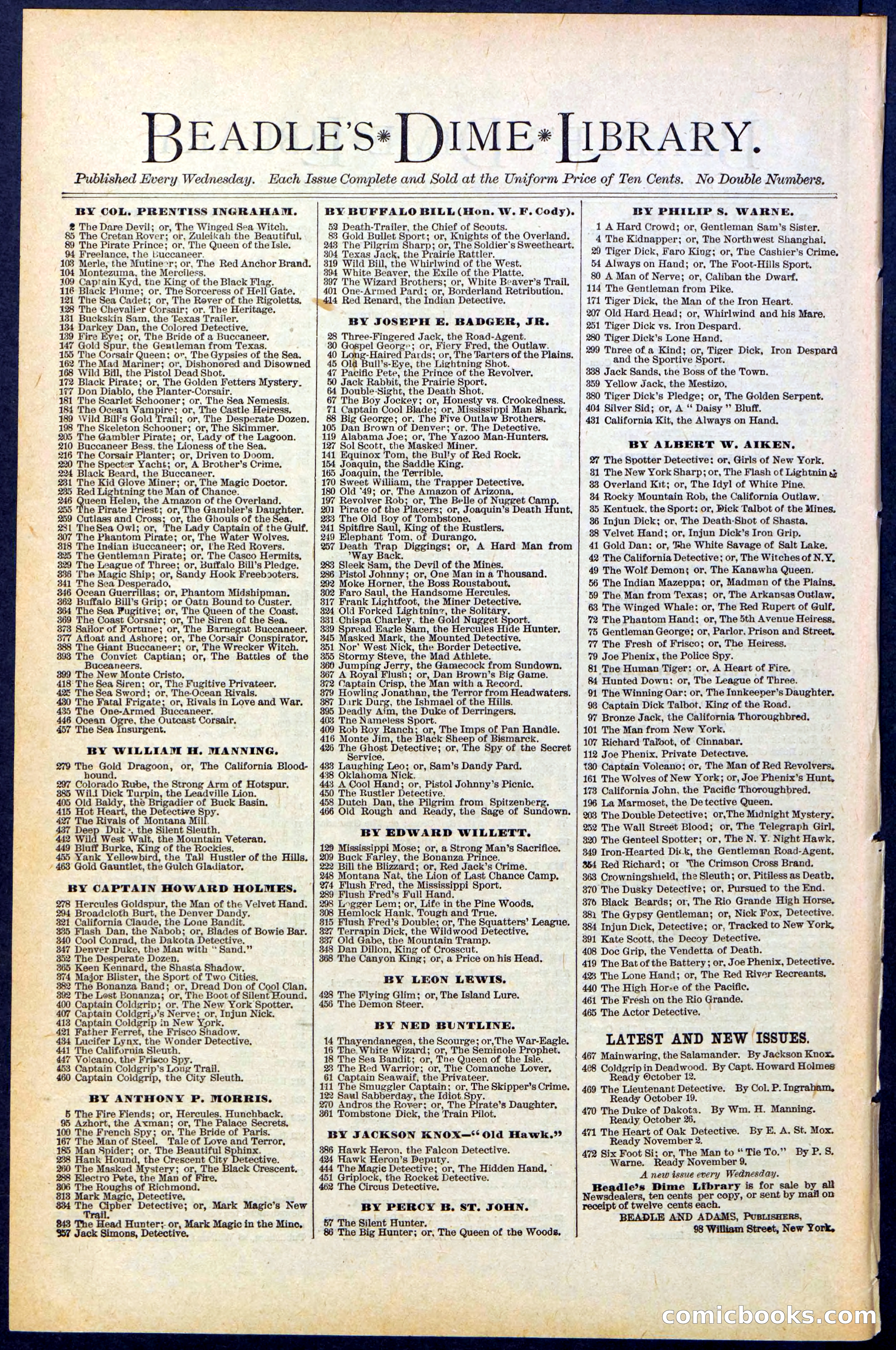 Beadle's New York Dime Library No. 471 — page 32 of 32