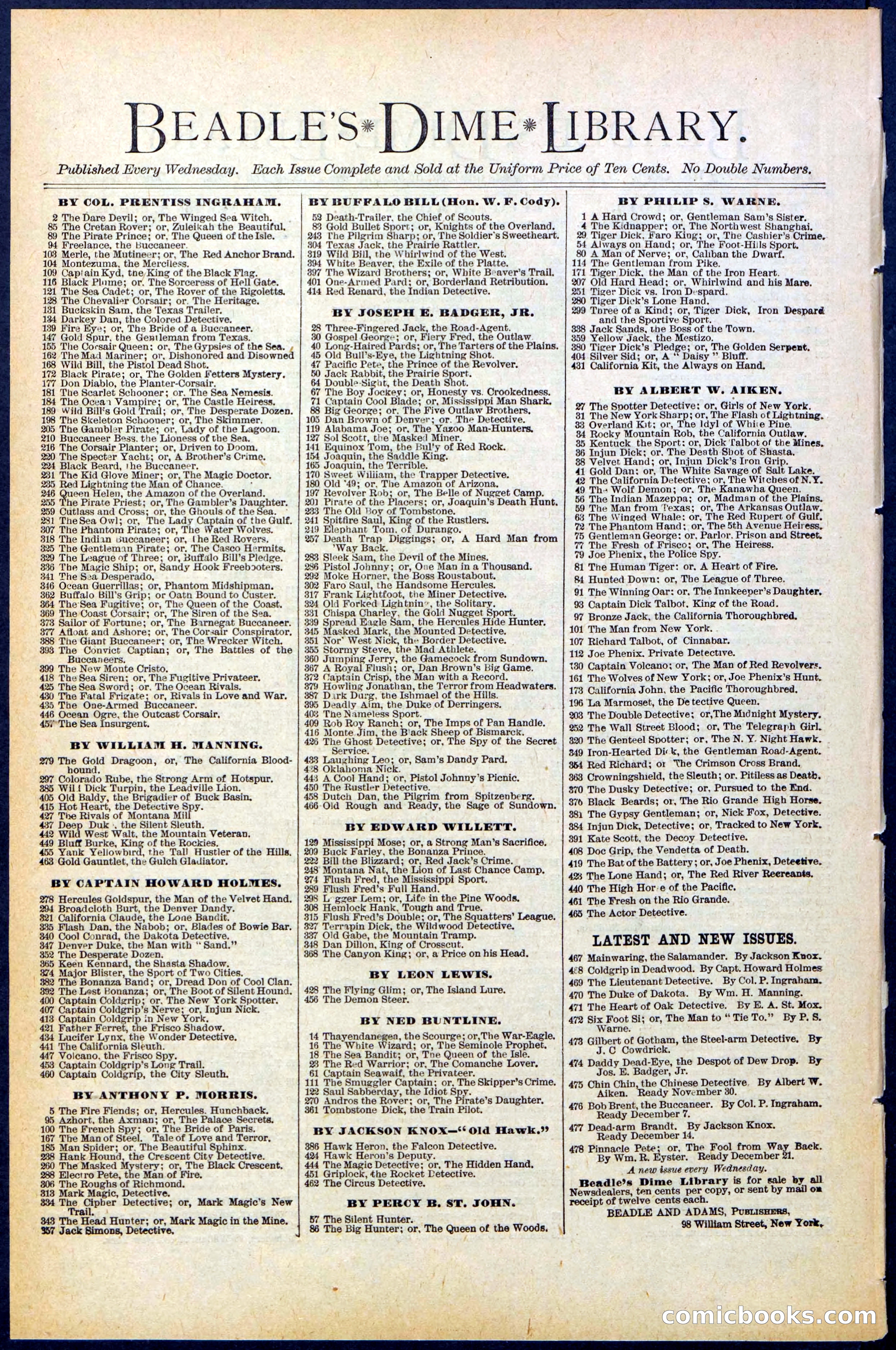 Beadle's New York Dime Library, No. 472 — page 32 of 32