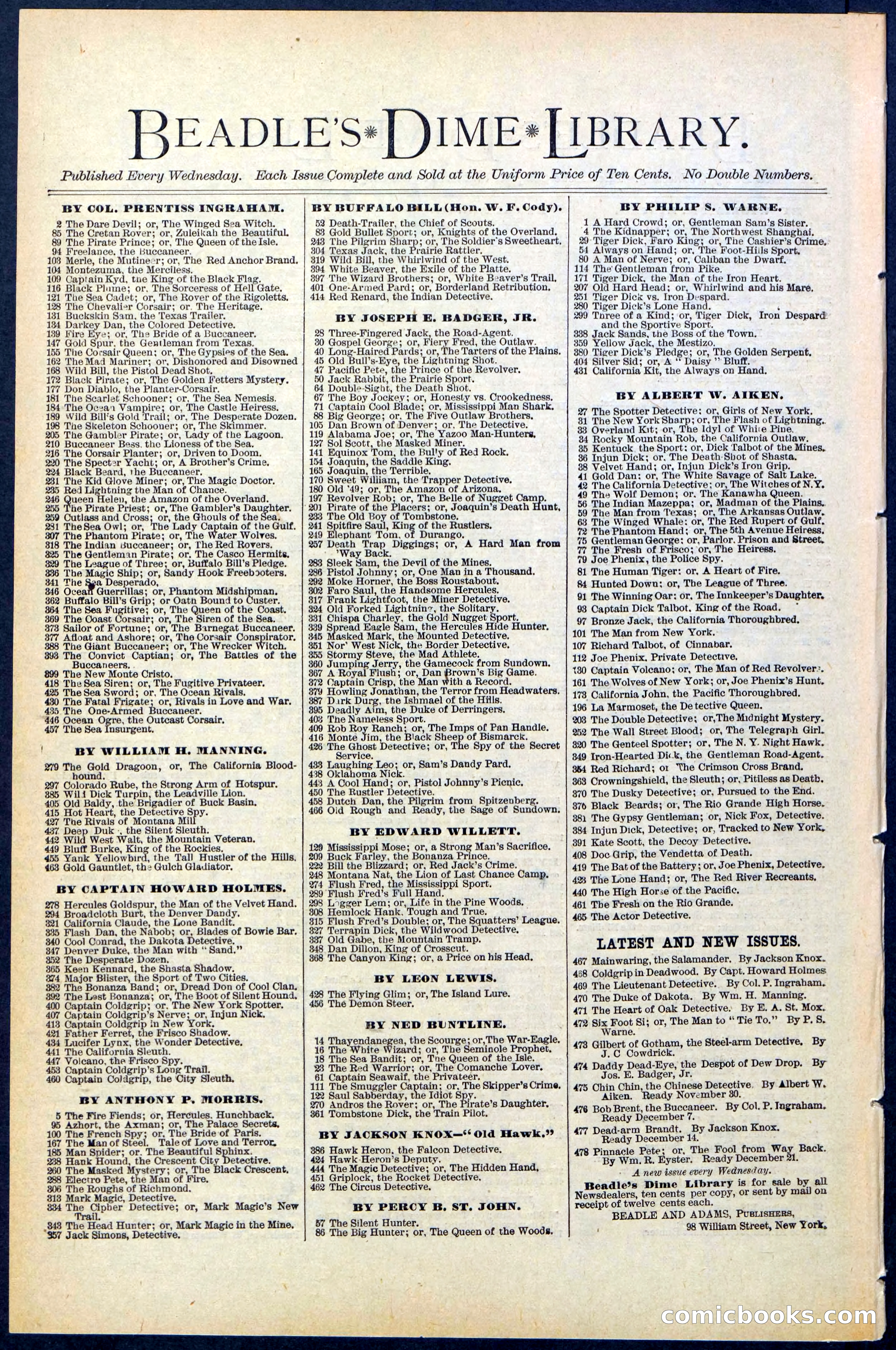 Beadle's New York Dime Library No. 474 — page 32 of 32