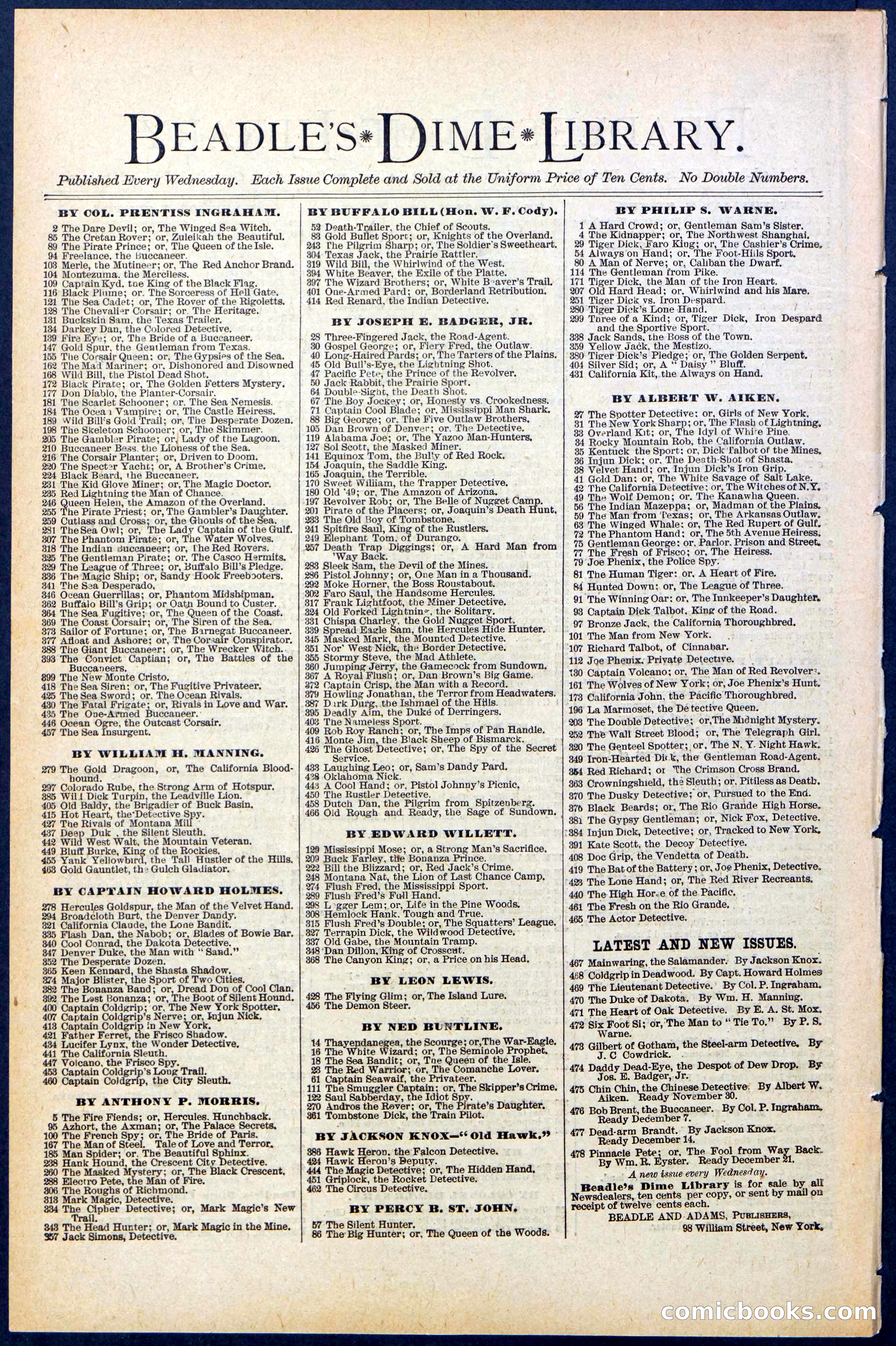 Beadle's New York Dime Library, No. 475 — page 32 of 32