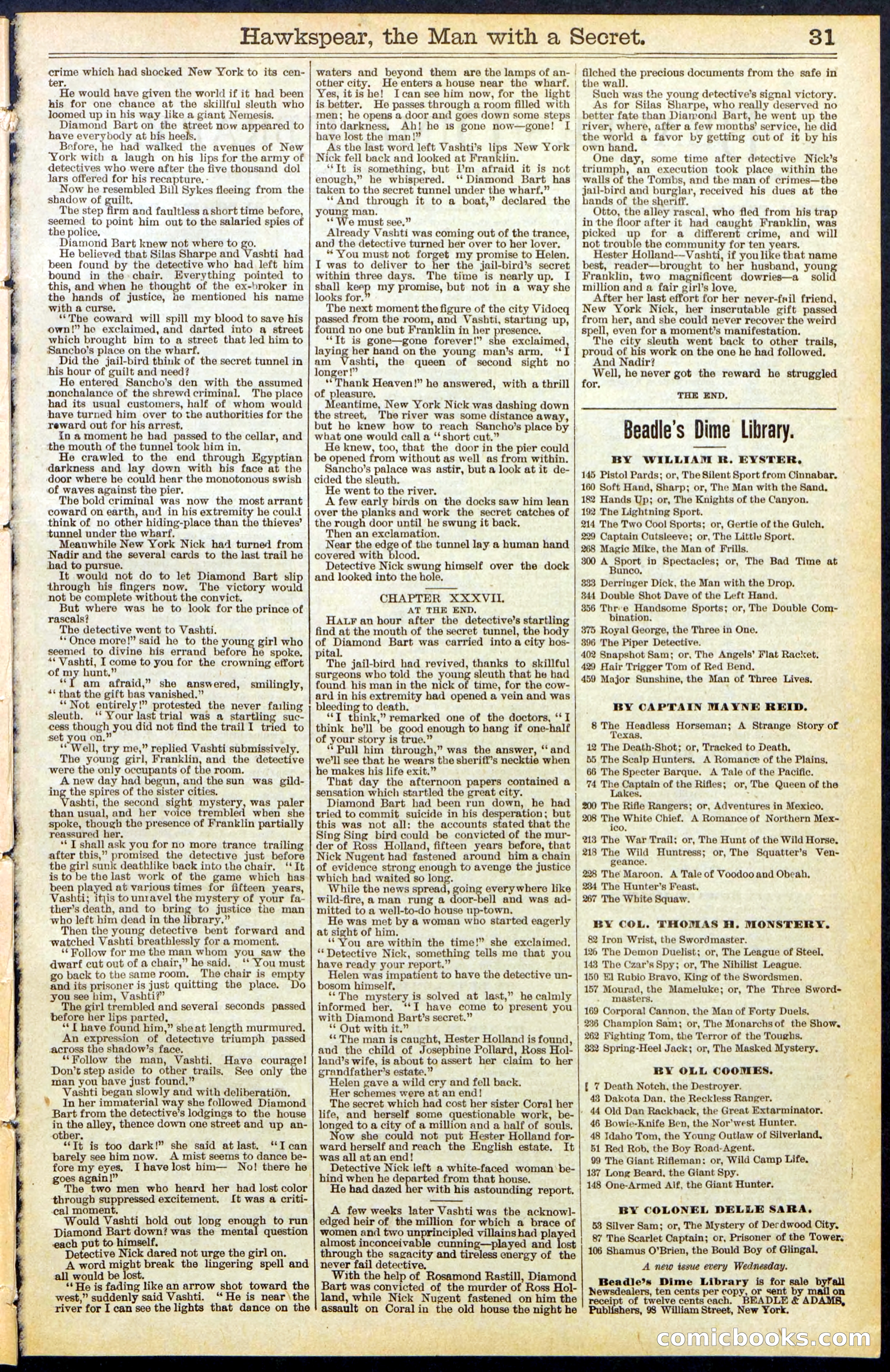 Beadle's New York Dime Library No. 480 — page 31 of 32