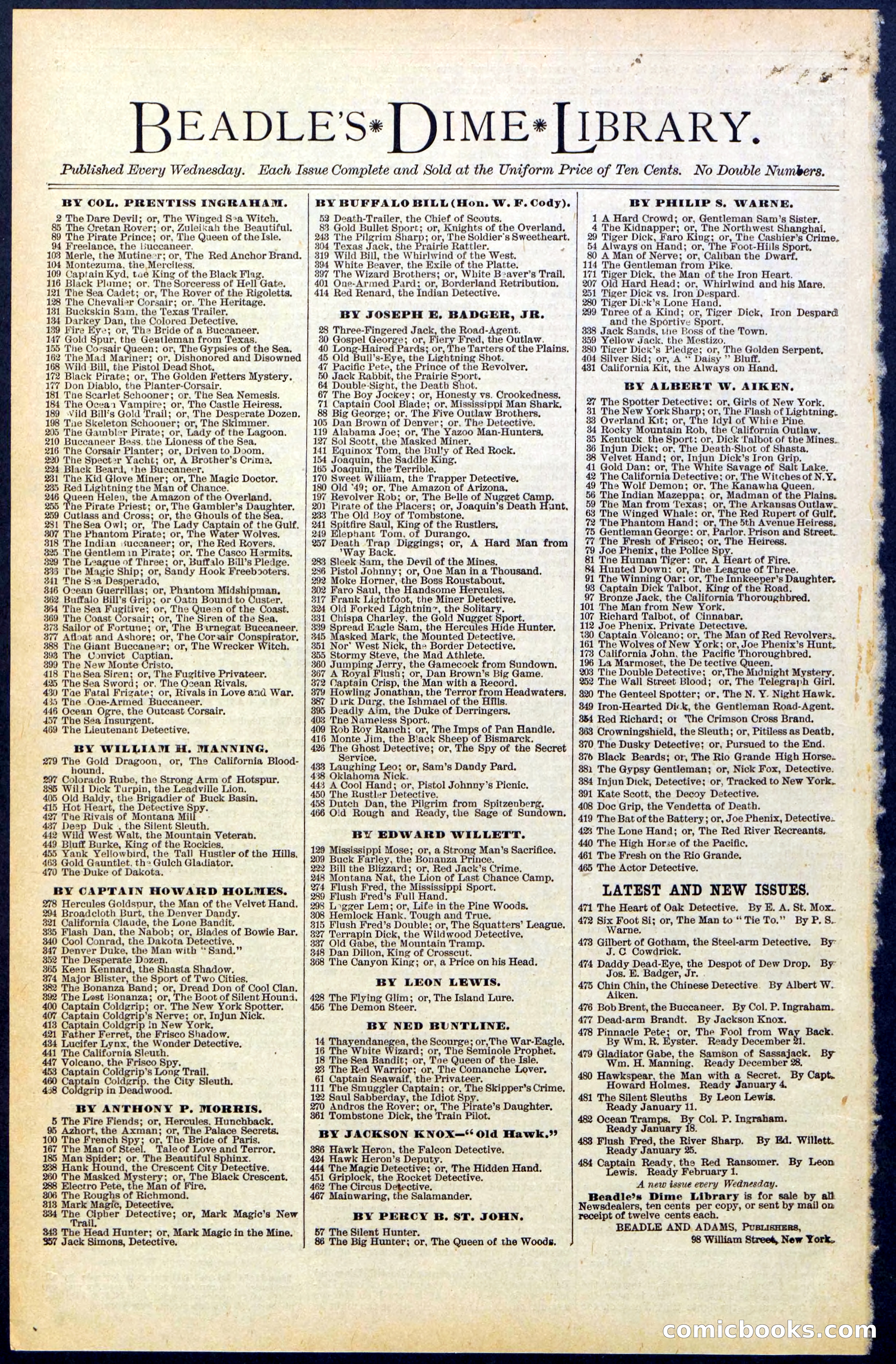 Beadle's New York Dime Library No. 480 — page 32 of 32