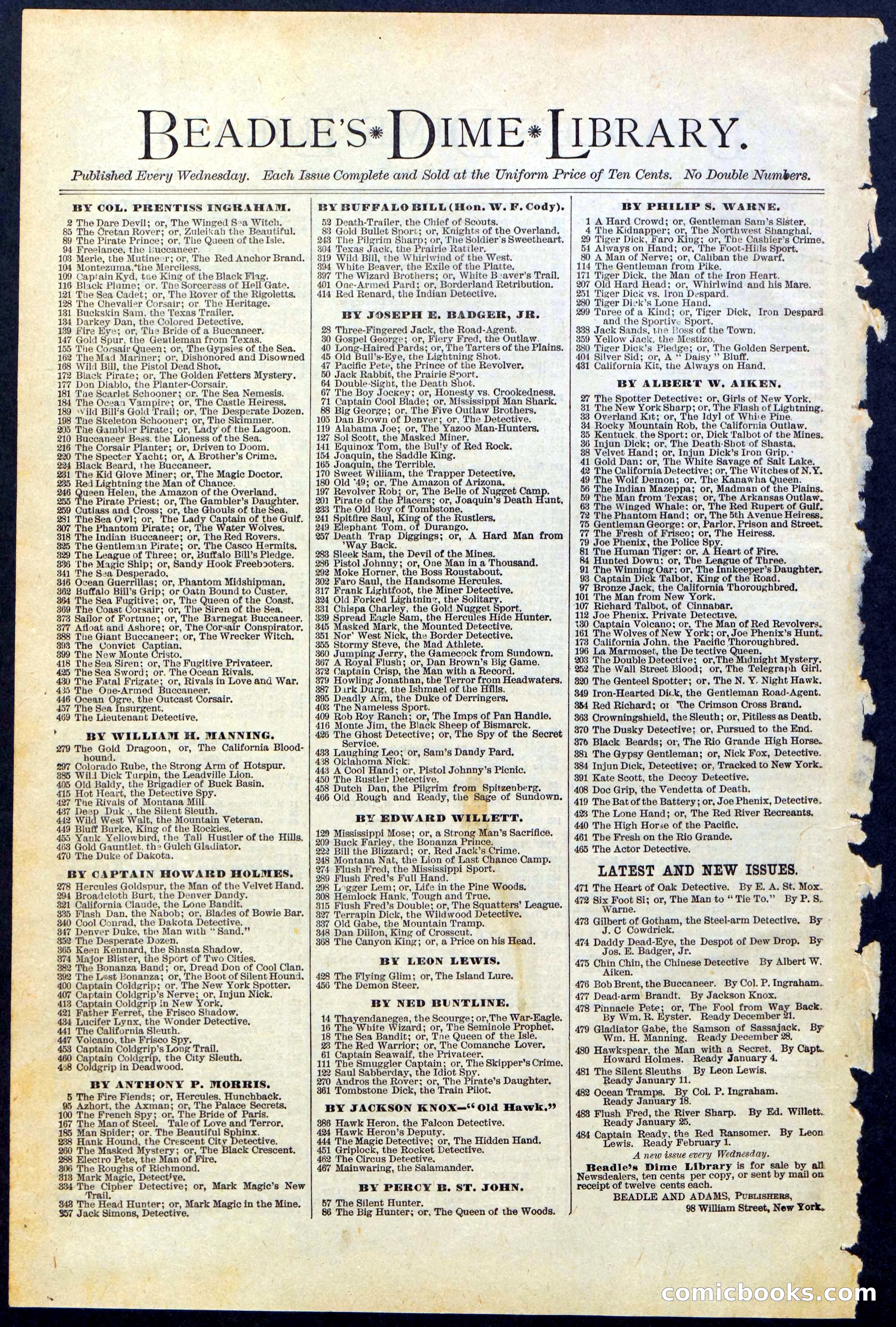 Beadle's Dime Library No. 481 — page 32 of 32