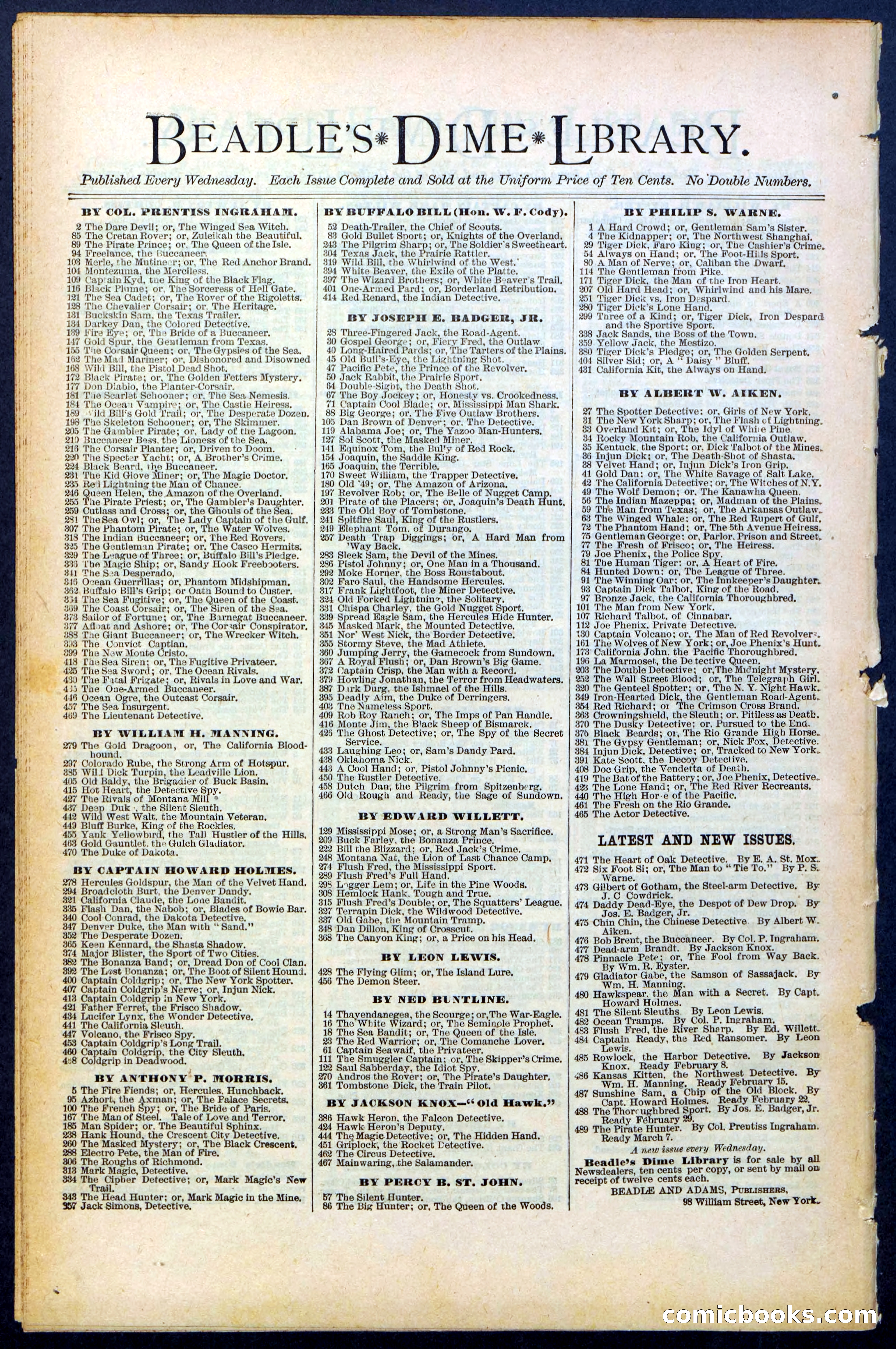 Beadle's New York Dime Library No. 482 — page 32 of 32