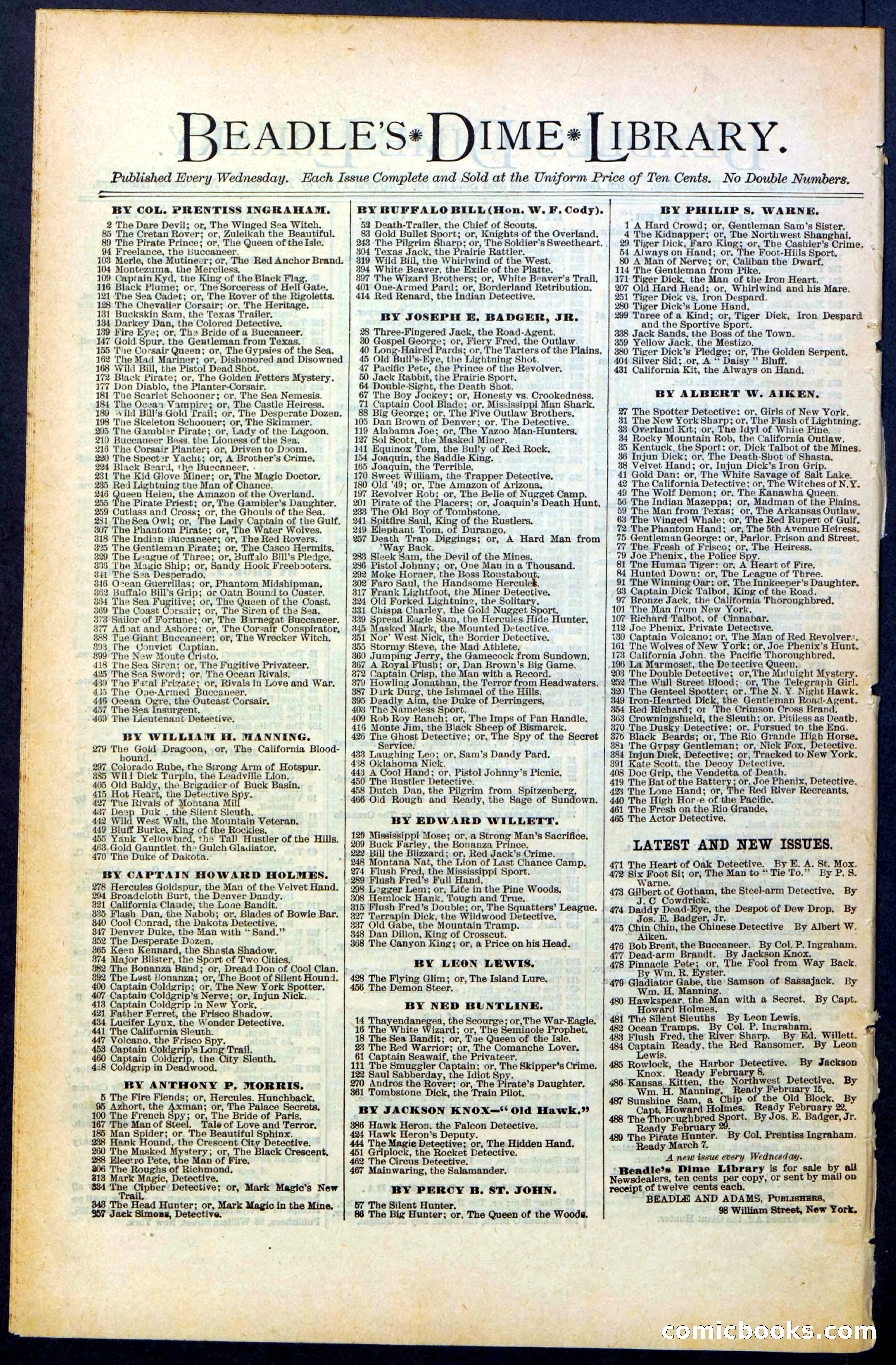 Beadle's New York Dime Library No. 483 — page 32 of 32