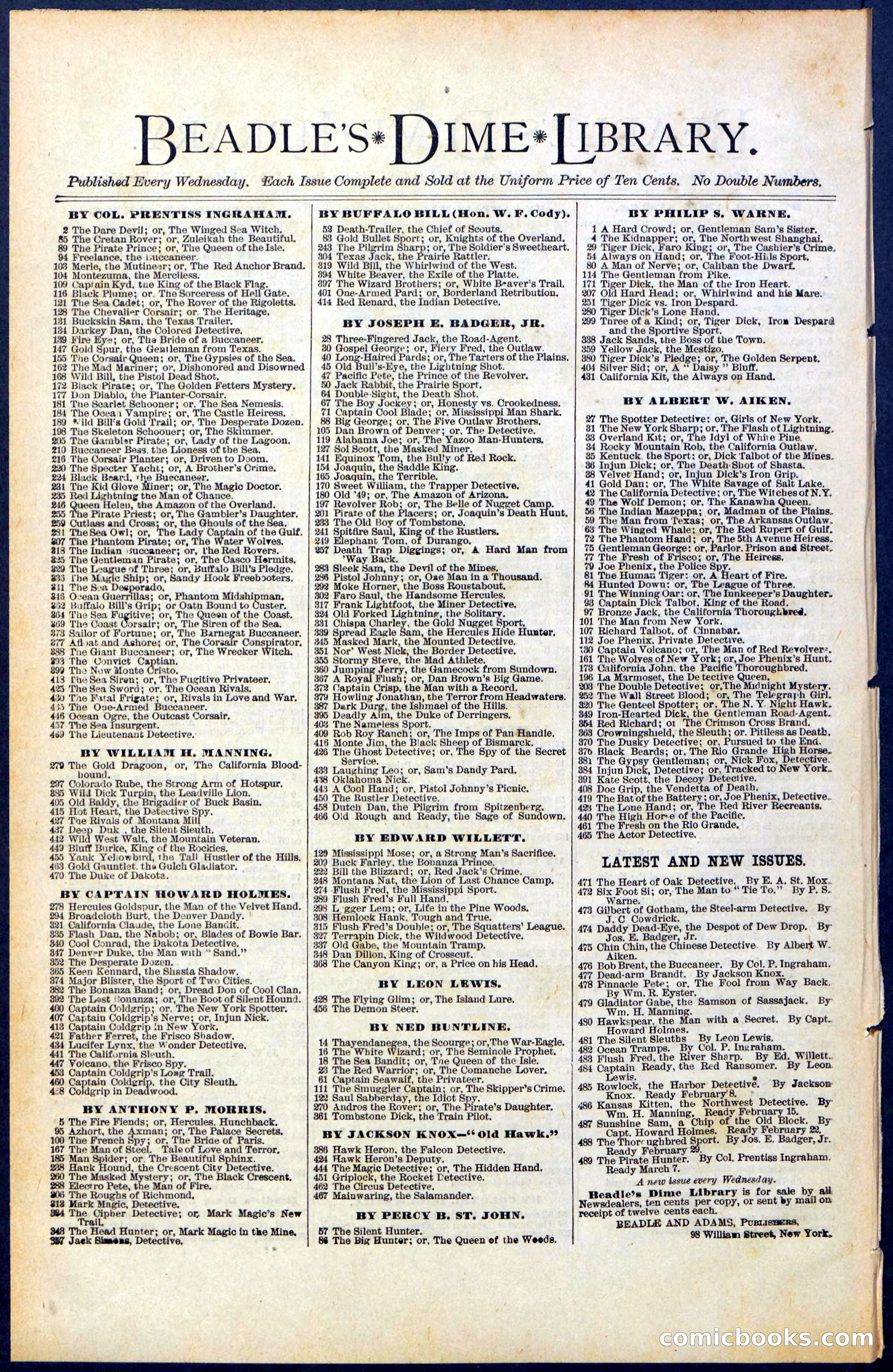 Beadle's New York Dime Library, No. 484 — page 32 of 32