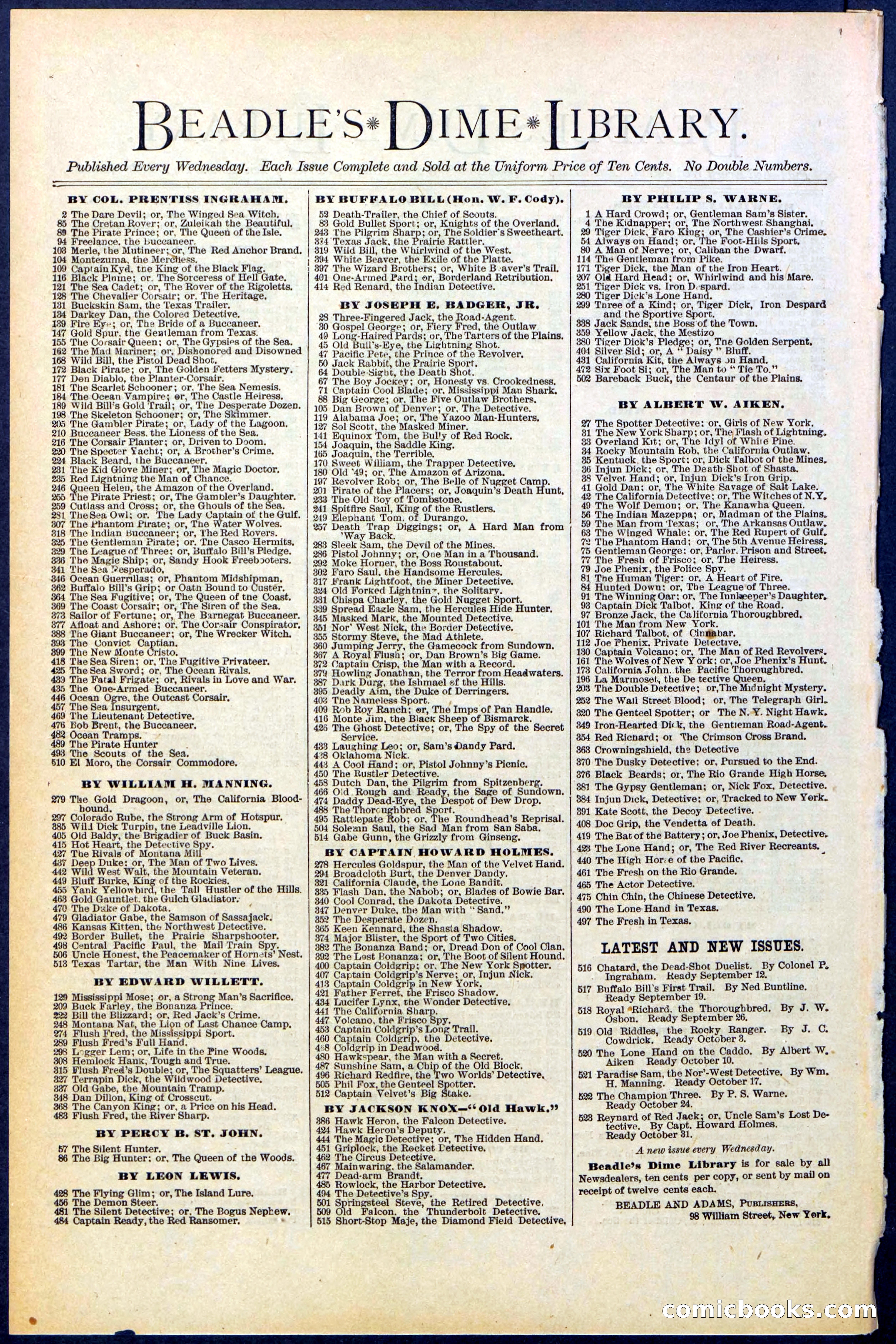 Beadle's New York Dime Library No. 519 — page 32 of 32