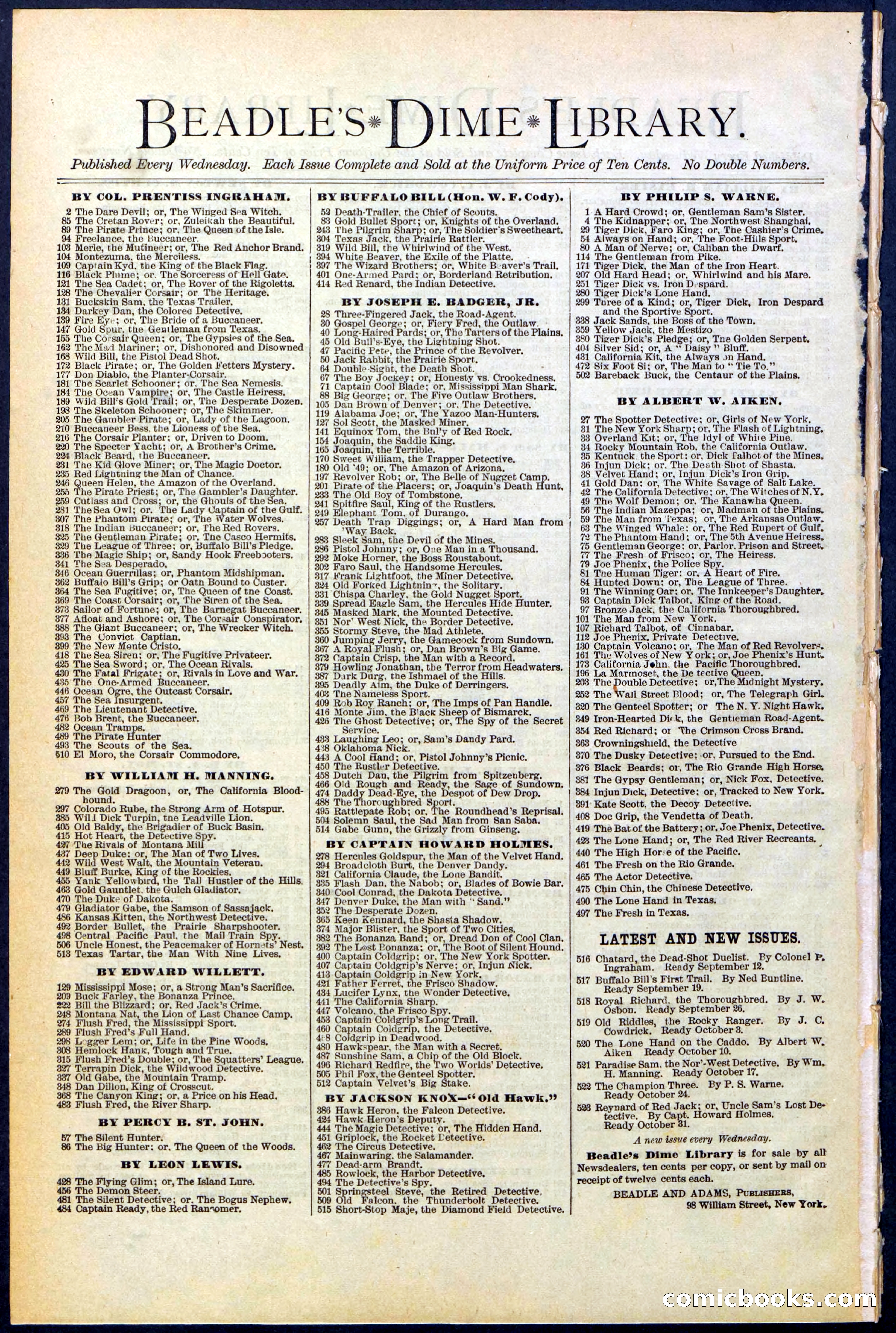 Beadle's New York Dime Library No. 520 — page 32 of 32