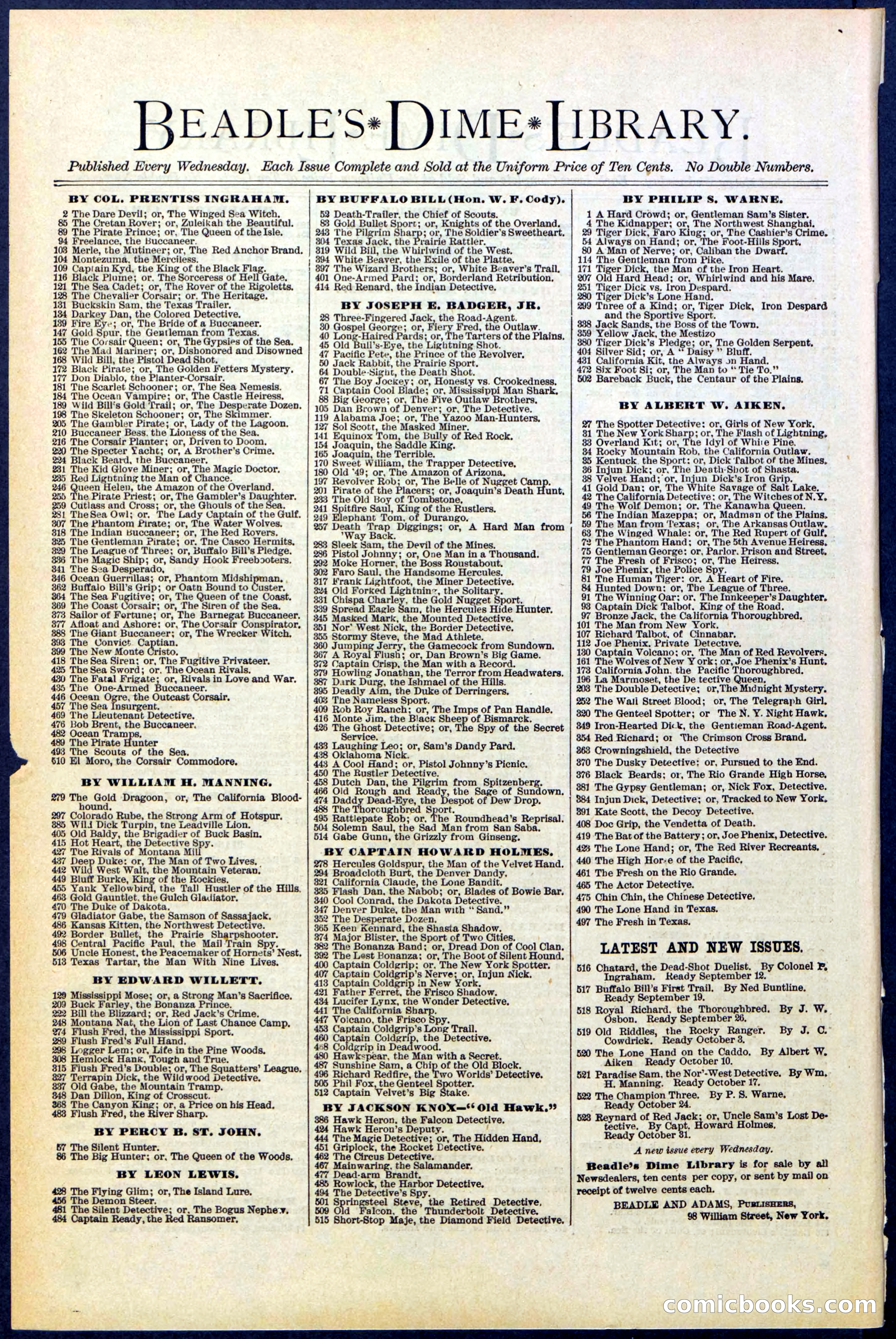 Beadle's New York Dime Library No. 521 — page 32 of 32