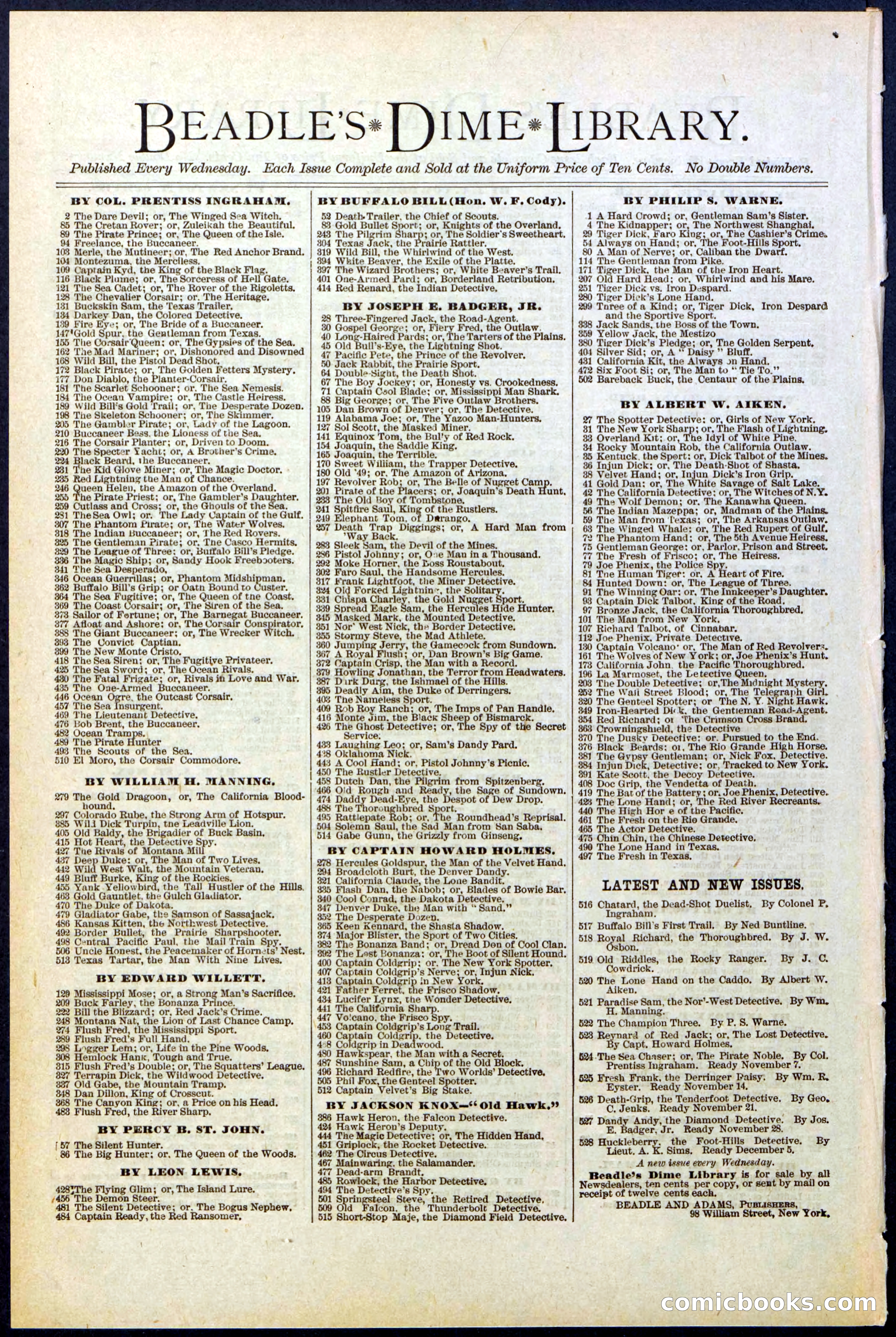 Beadle's New York Dime Library No. 525 — page 32 of 32