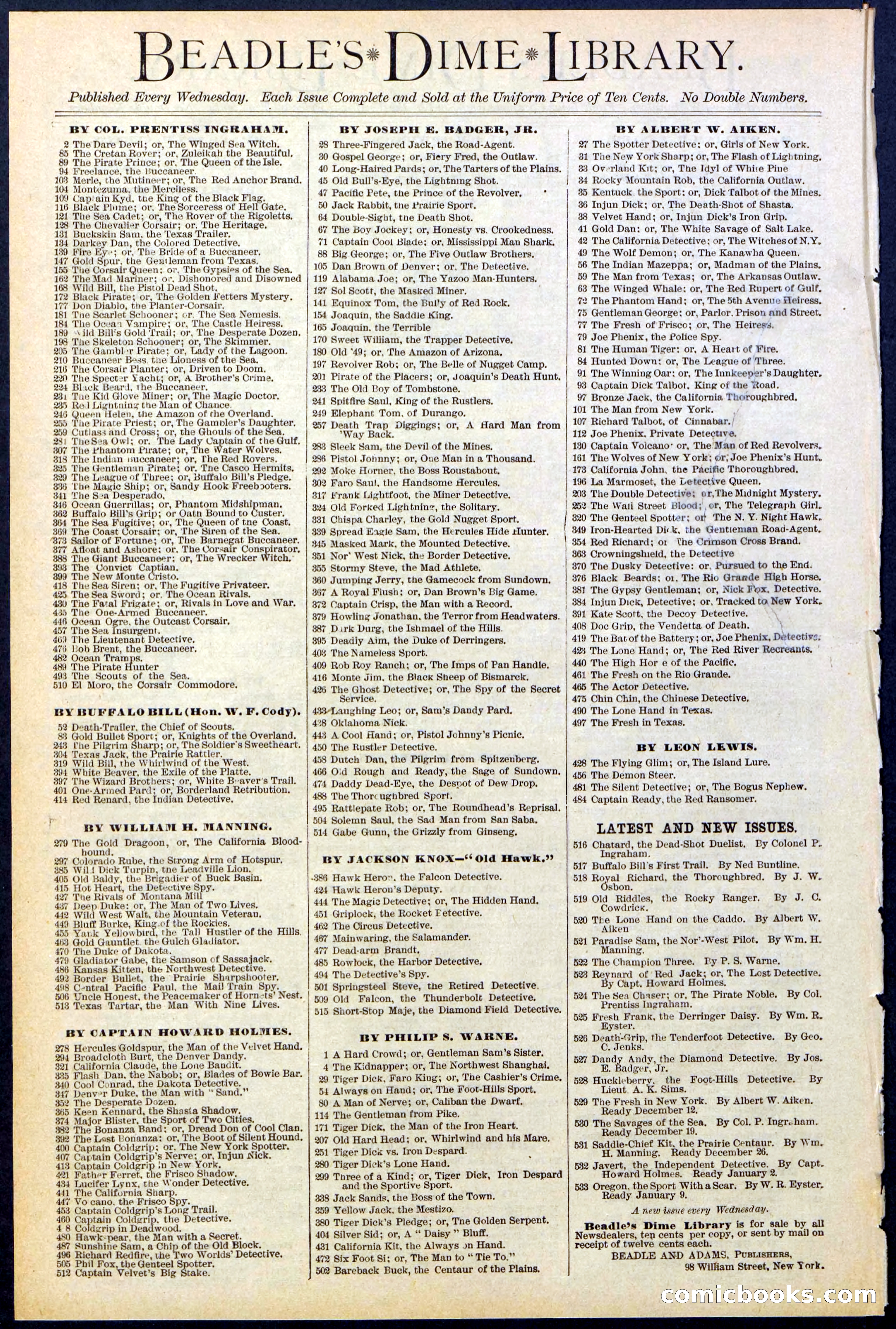 Beadle's Dime Library No. 527 — page 32 of 32