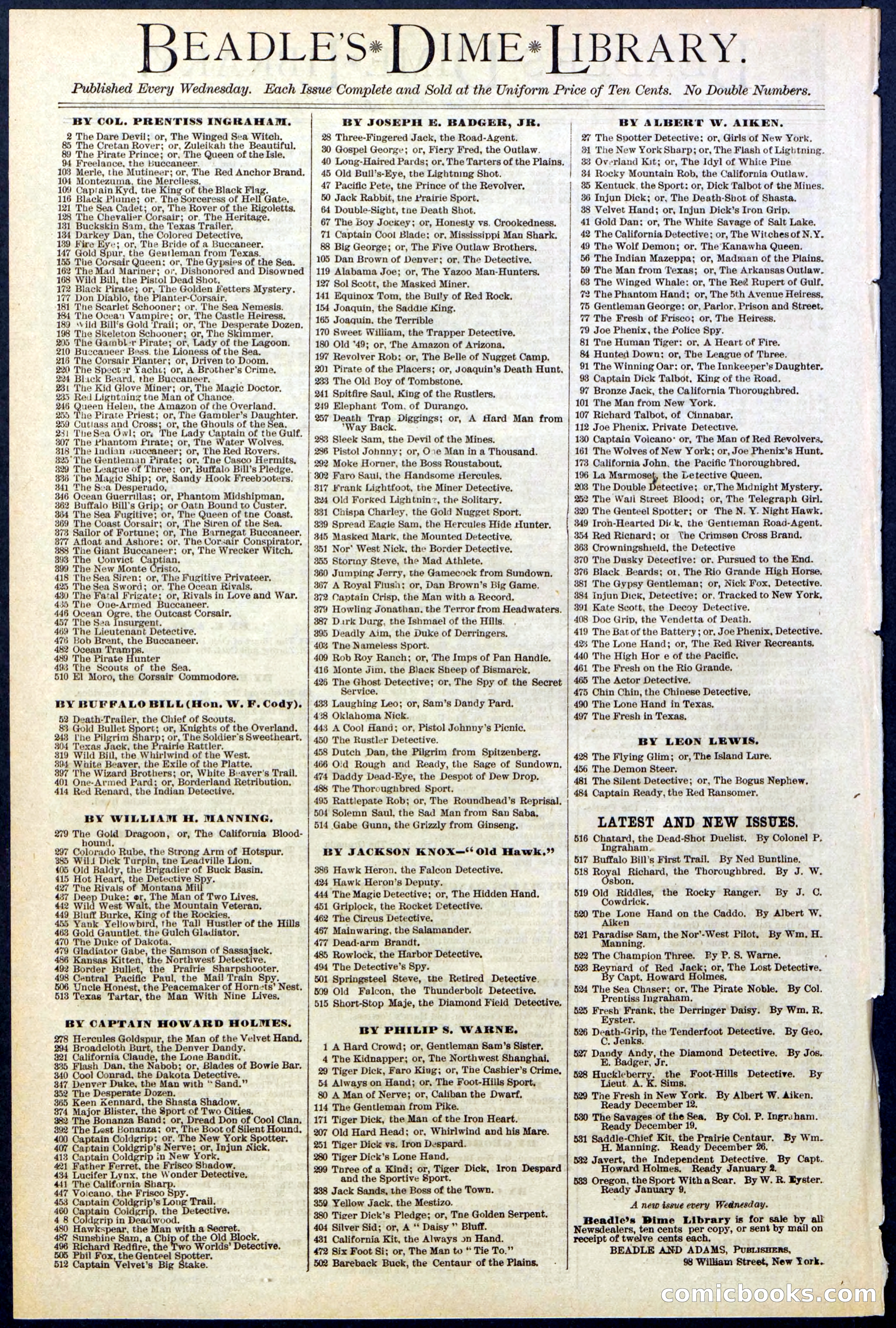 Beadle's New York Dime Library, No. 529 — page 32 of 32