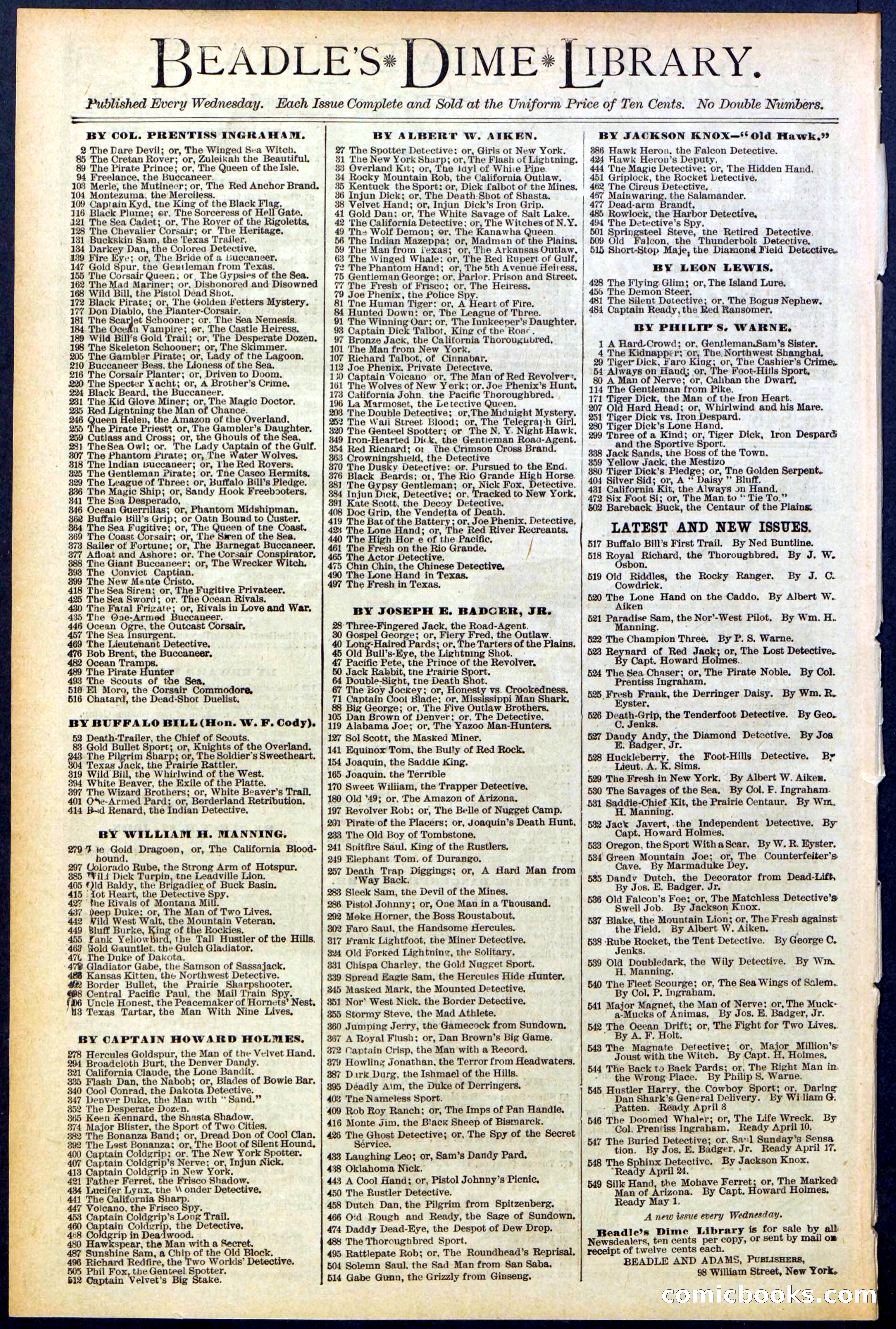 Beadle's New York Dime Library No. 544 — page 32 of 32