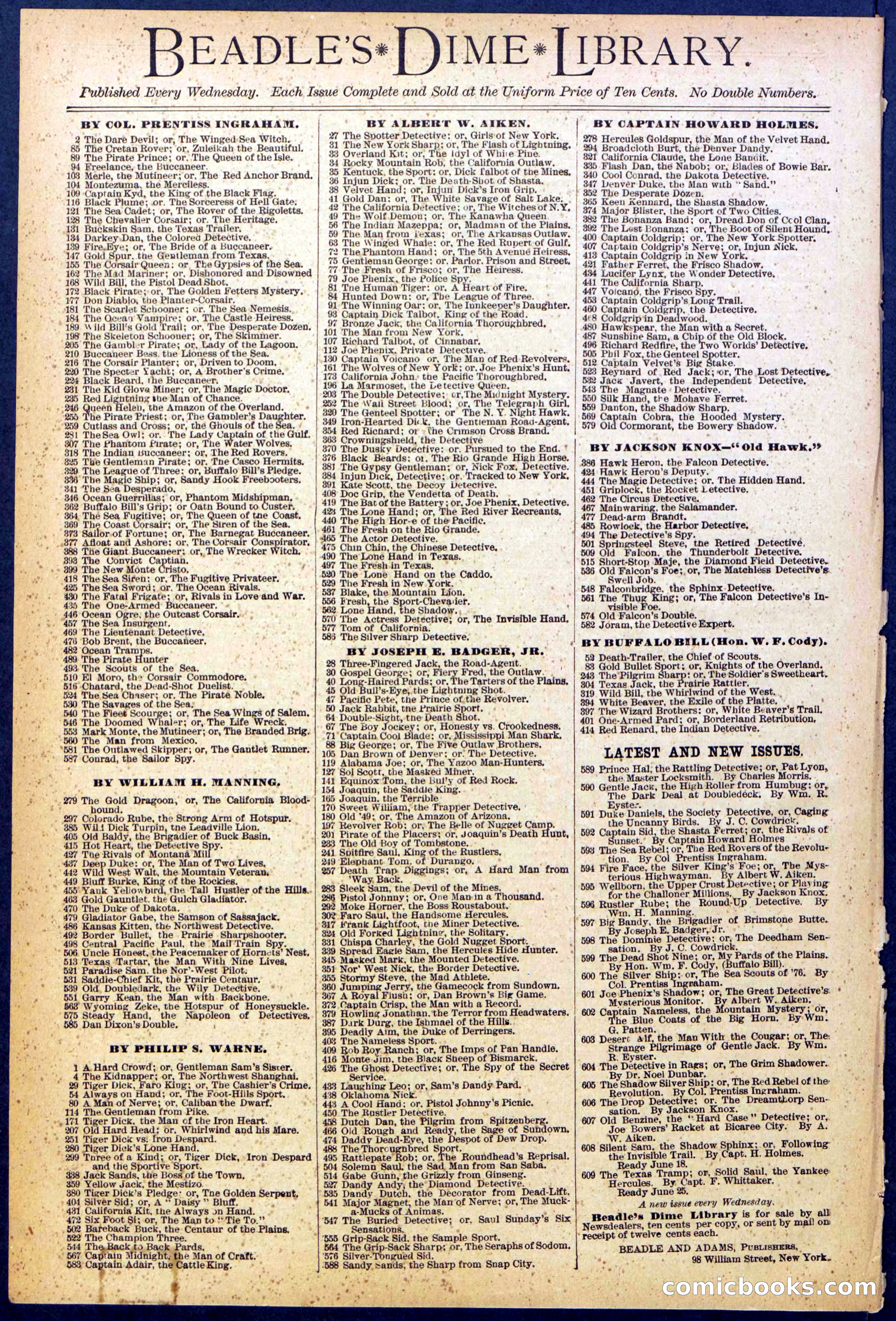 Beadle's New York Dime Library No. 608 — page 32 of 32